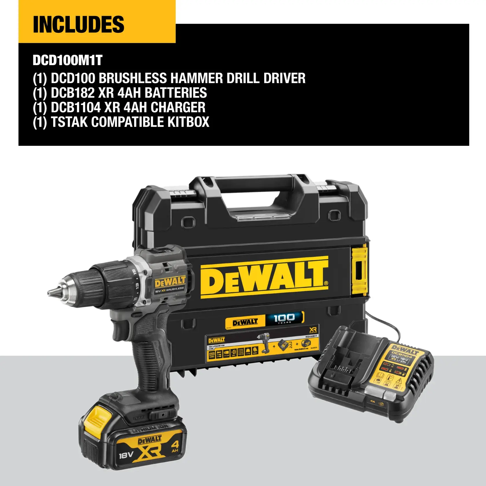 18V XR® Brushless 100 Year Hammer Drill Driver - 1 X 4AH