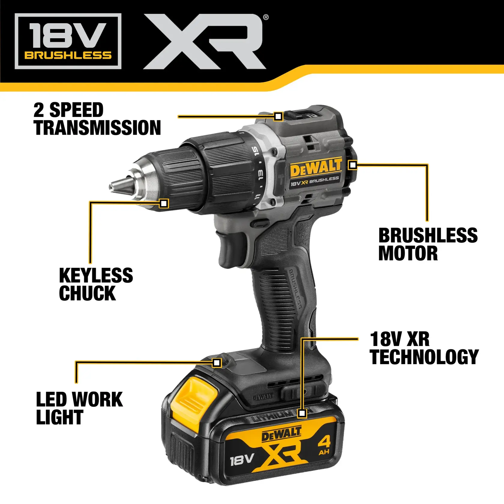 18V XR® Brushless 100 Year Hammer Drill Driver - 1 X 4AH
