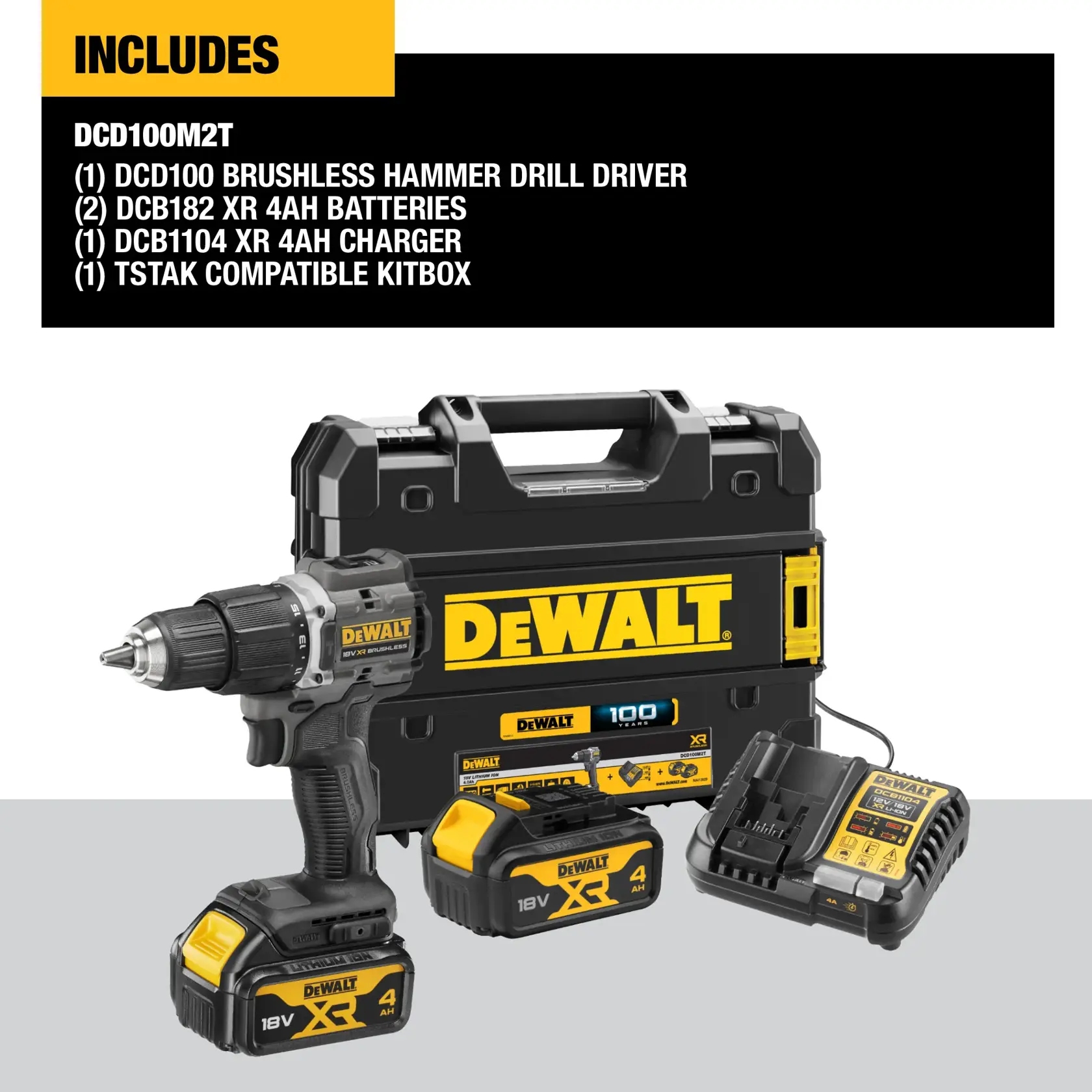18V XR® Brushless 100 Year Hammer Drill Driver - 2 X 4AH