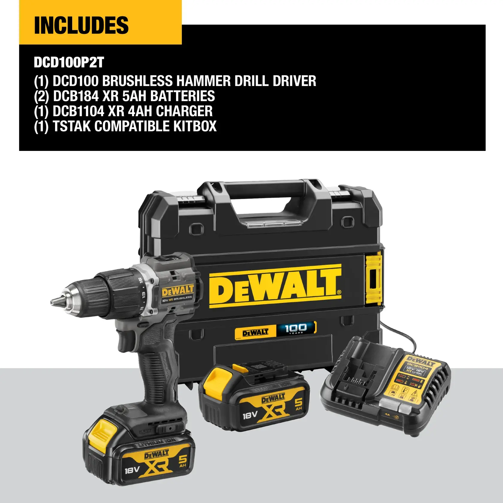 18V XR® Brushless 100 Year Hammer Drill Driver - 2 X 5AH
