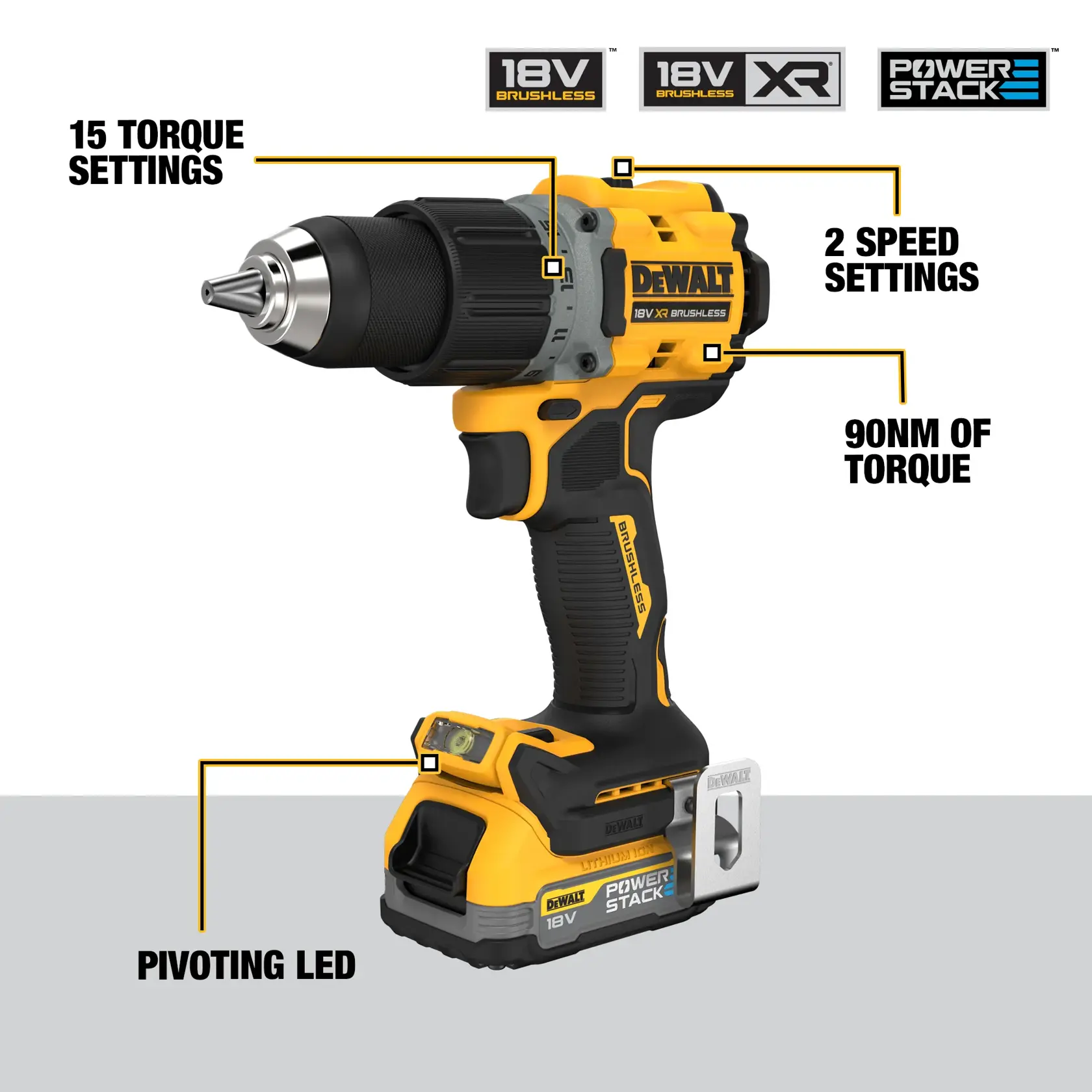 18V XR® Brushless Drill Driver - 2 X 1.7Ah POWERSTACK™ Batteries