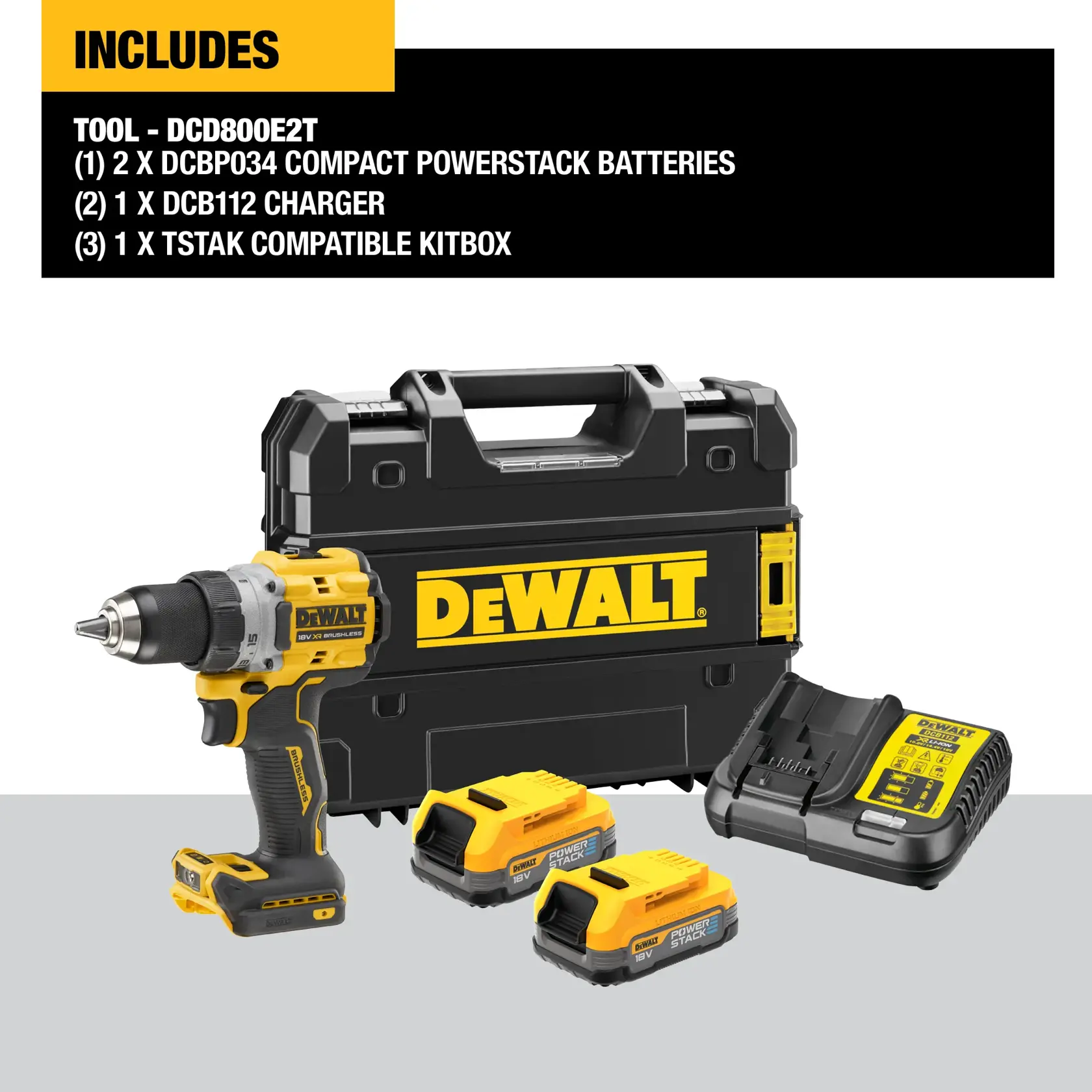 18V XR® Brushless Drill Driver - 2 X 1.7Ah POWERSTACK™ Batteries