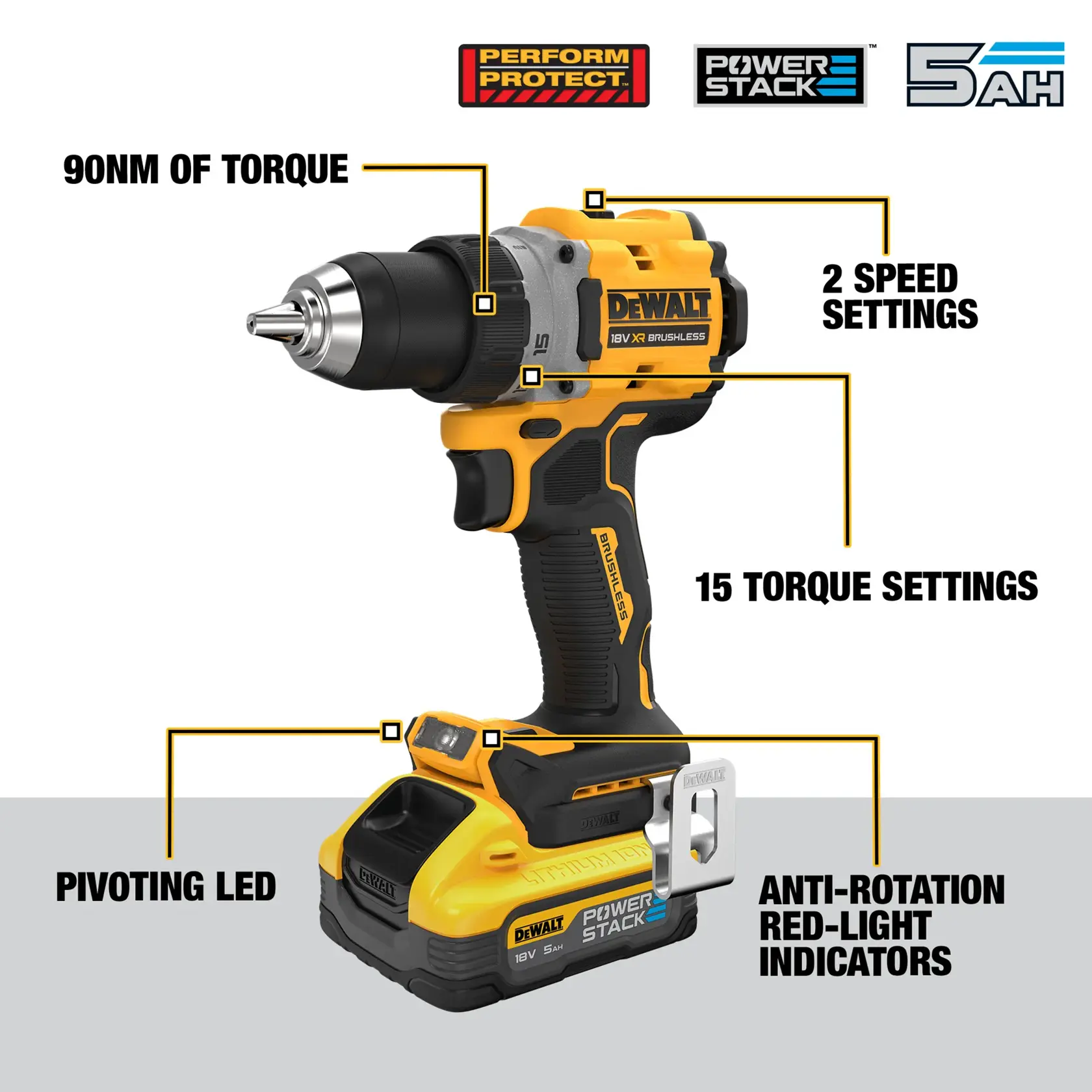 18V XR® Brushless Drill Driver - 2 X 5Ah POWERSTACK™ Batteries