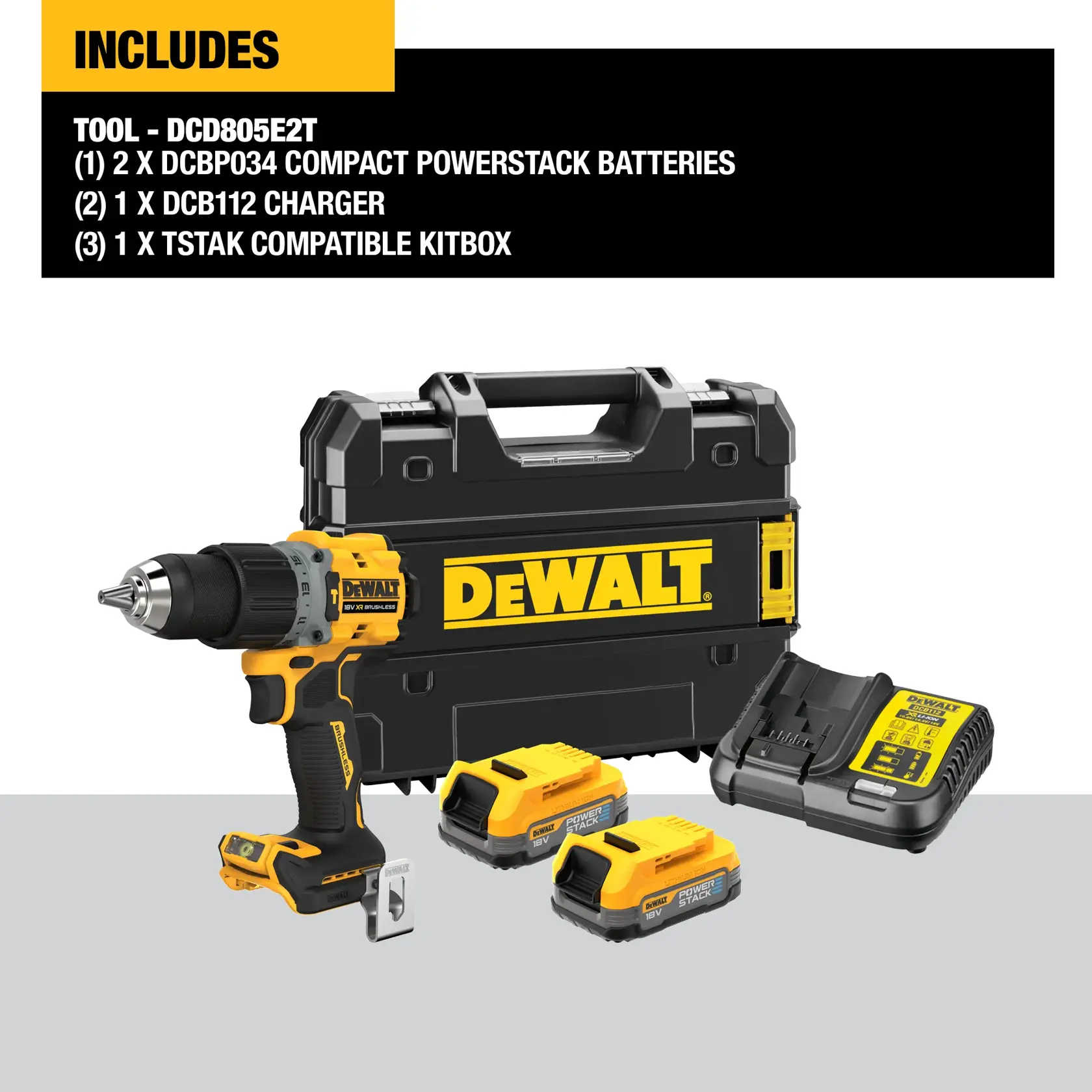 18V XR® Brushless Hammer Drill Driver - 2 X 1.7Ah POWERSTACK™ Battery