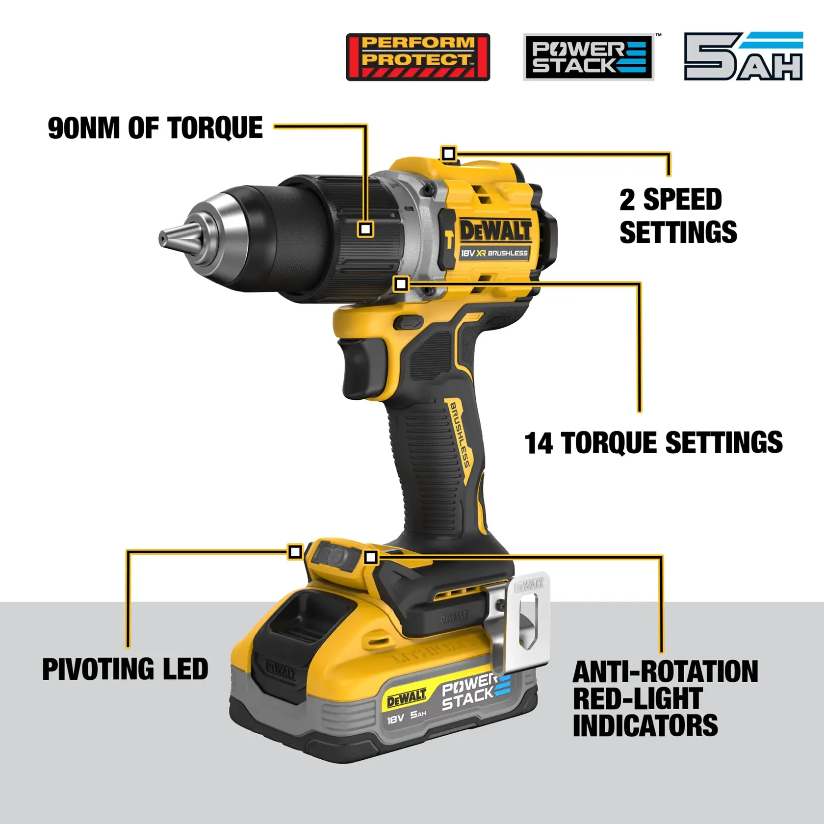 18V XR® Brushless Hammer Drill Driver - 2 X 5Ah POWERSTACK™ Battery