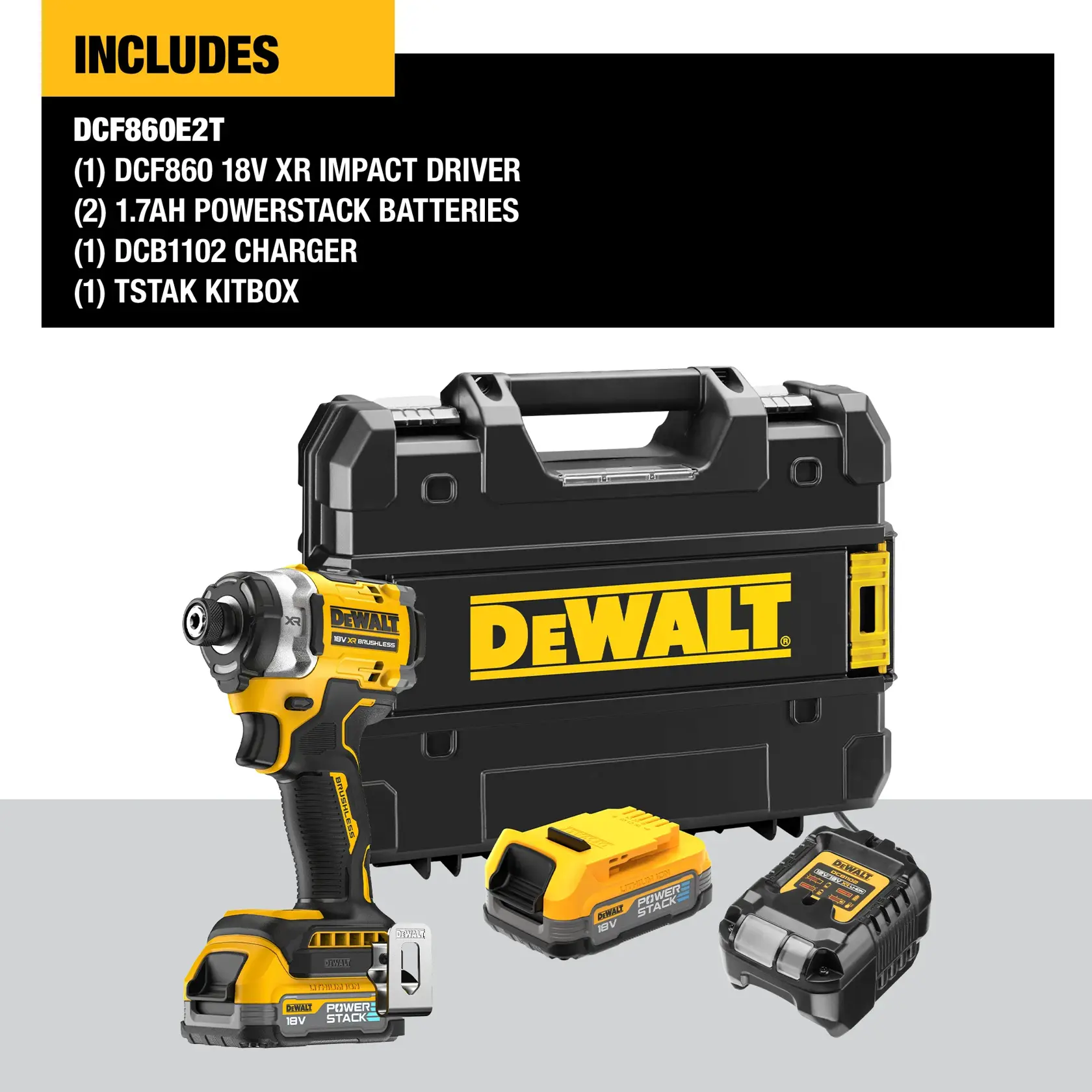 18V XR® Brushless Premium Impact Driver - 2 X 1.7Ah POWERSTACK™ Battery