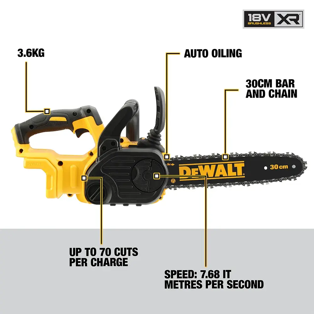 18V XR® Brushless 30cm Compact Chainsaw (Tool Only)