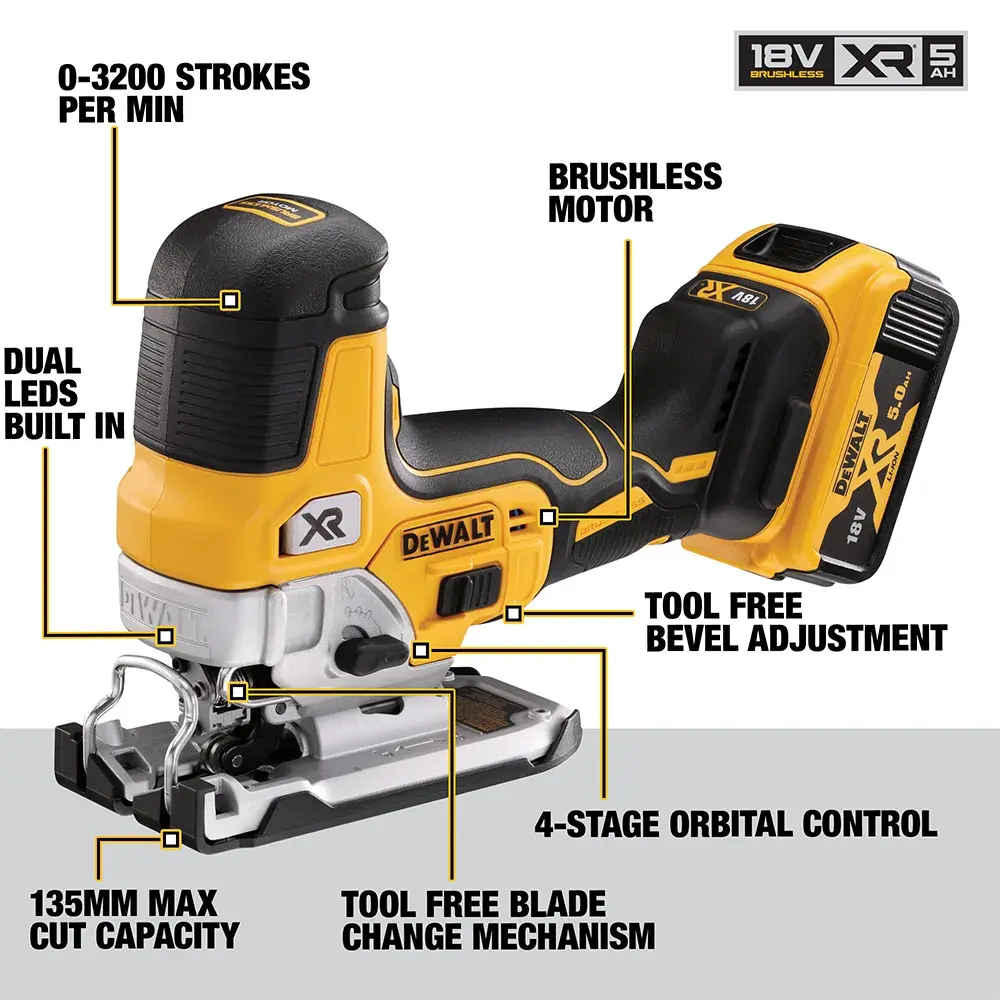 18V XR® Brushless Body Grip Jigsaw (2 X 5 Ah)