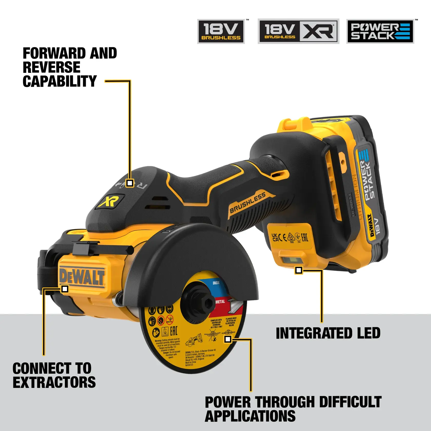 18V XR® Brushless 76mm Cut-Off Tool - 2 x POWERSTACK™ 1.7Ah