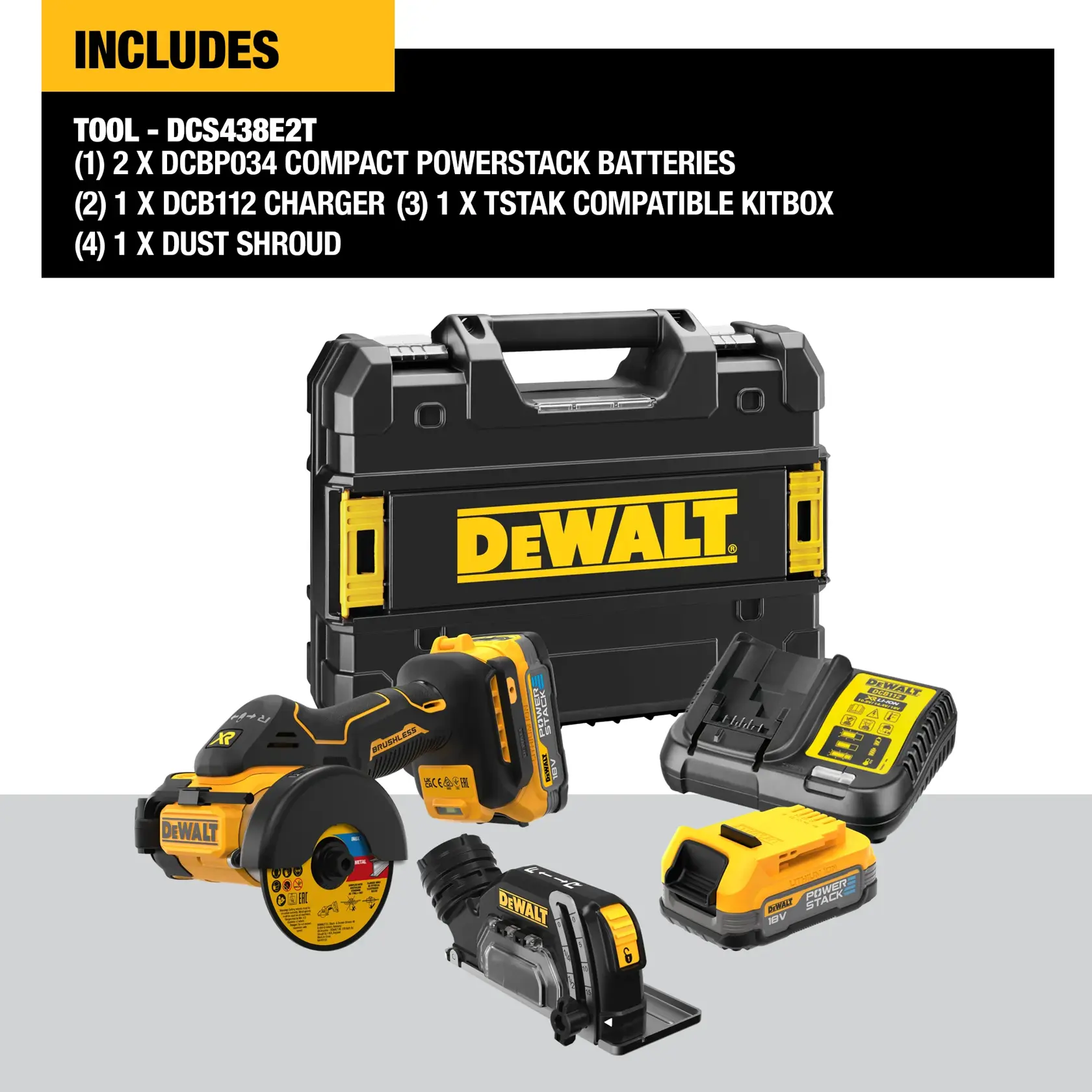 18V XR® Brushless 76mm Cut-Off Tool - 2 x POWERSTACK™ 1.7Ah