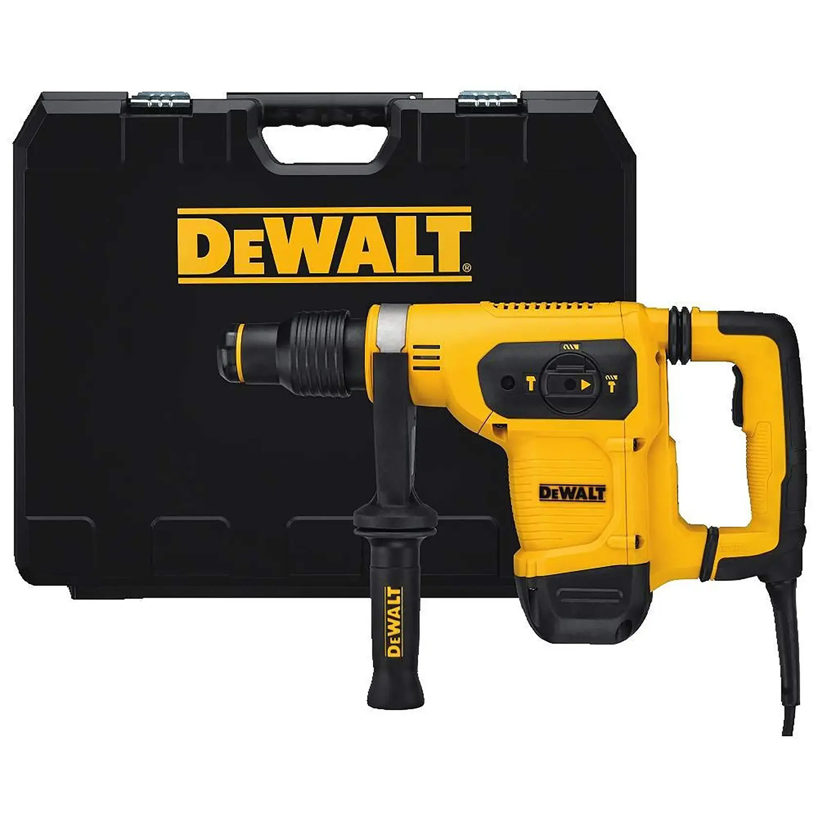 Photo of DEWALT rotary hammer drill with black case, SKUs D25481K D25481K-B2 D25481K-GB D25481 D25481K-LX.