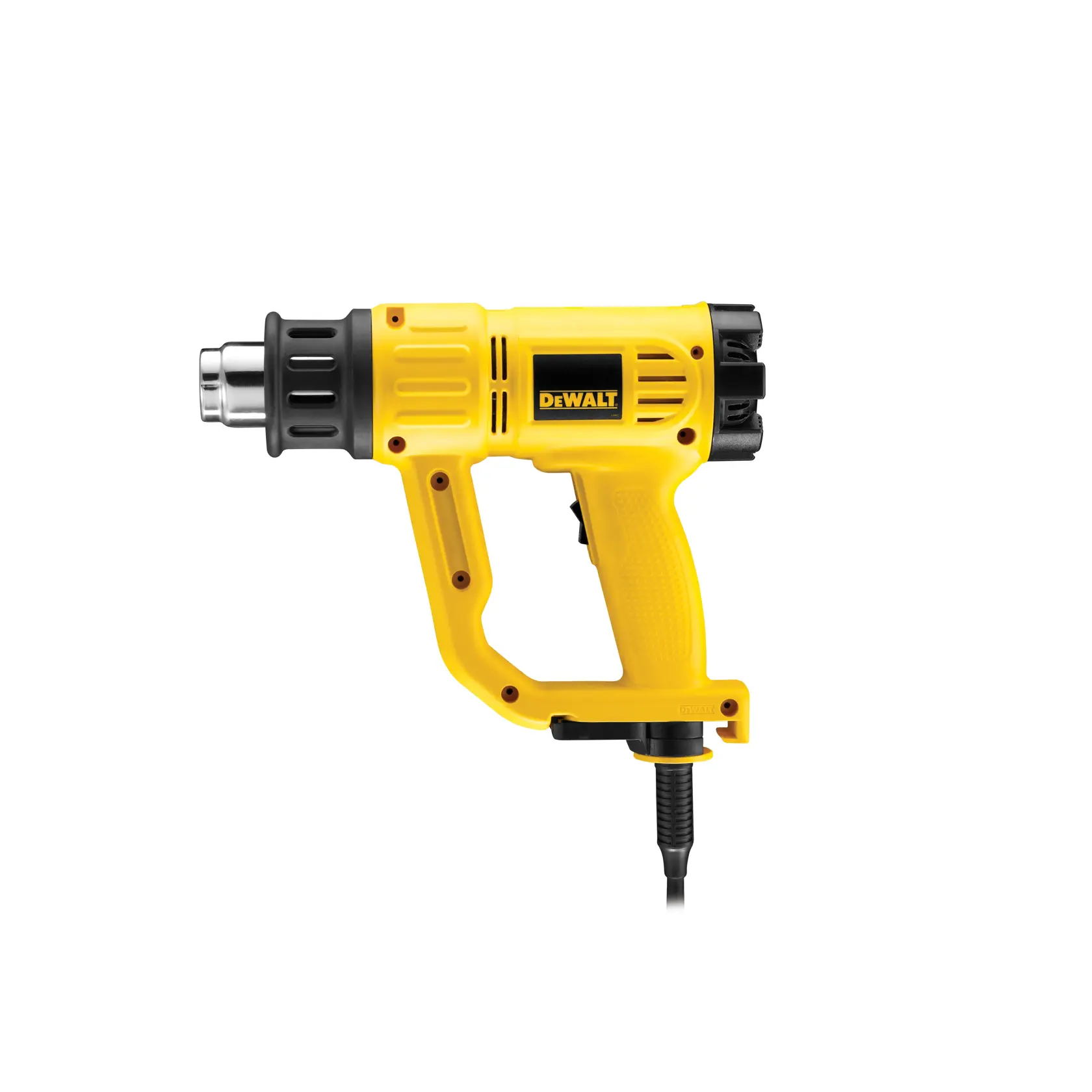DEWALT heat gun for photography, SKUs D26411, D26411-QS. Yellow, corded, ergonomic design.