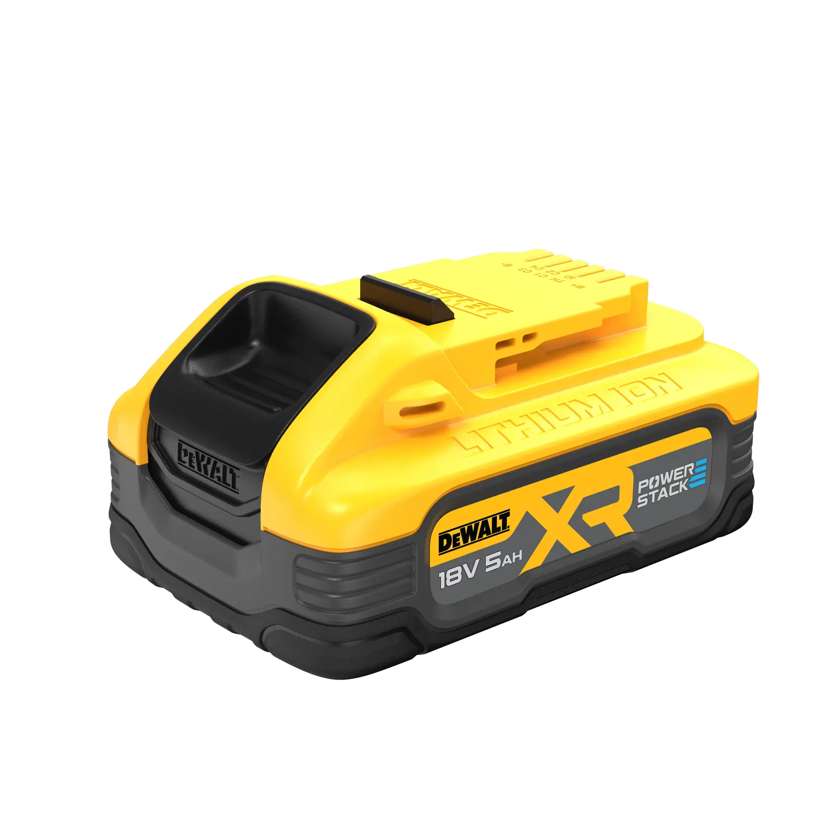 DEWALT 18V 5Ah XR PowerStack Lithium-Ionen-Akku, gelb-schwarz, für Elektrowerkzeuge.