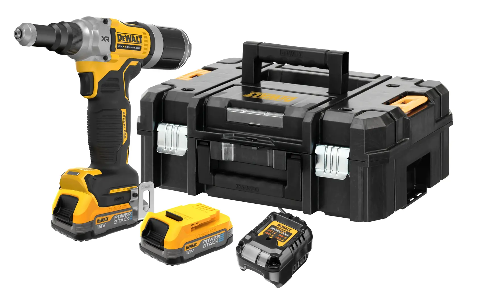 18V XR® Brushless 6.4mm Rivet Gun - 2 X 1.7Ah POWERSTACK™ Batteries