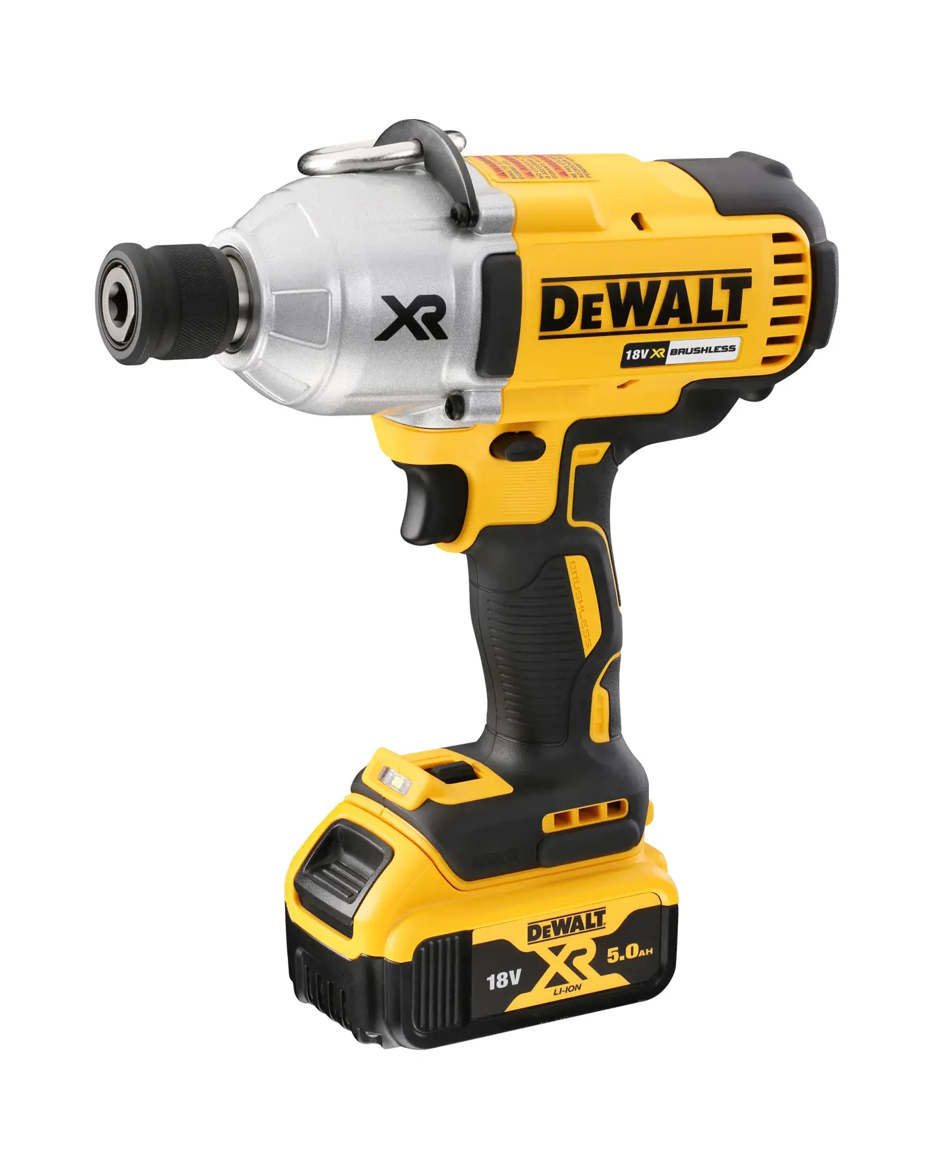 DEWALT 18V XR cordless impact wrench with brushless motor and ergonomic handle.