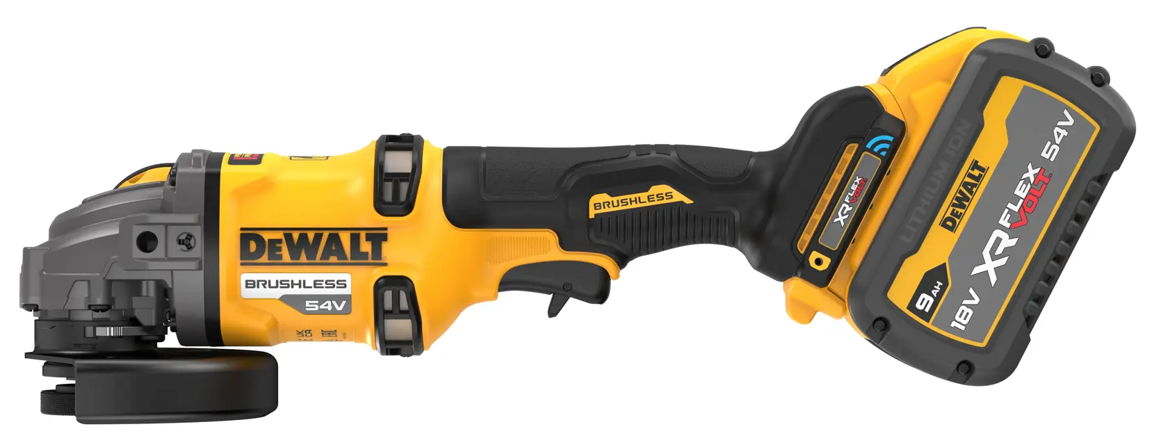 54V XR FLEXVOLT® 125mm Side Handle Detect Angle Grinder - 2 x FLEXVOLT® 9Ah