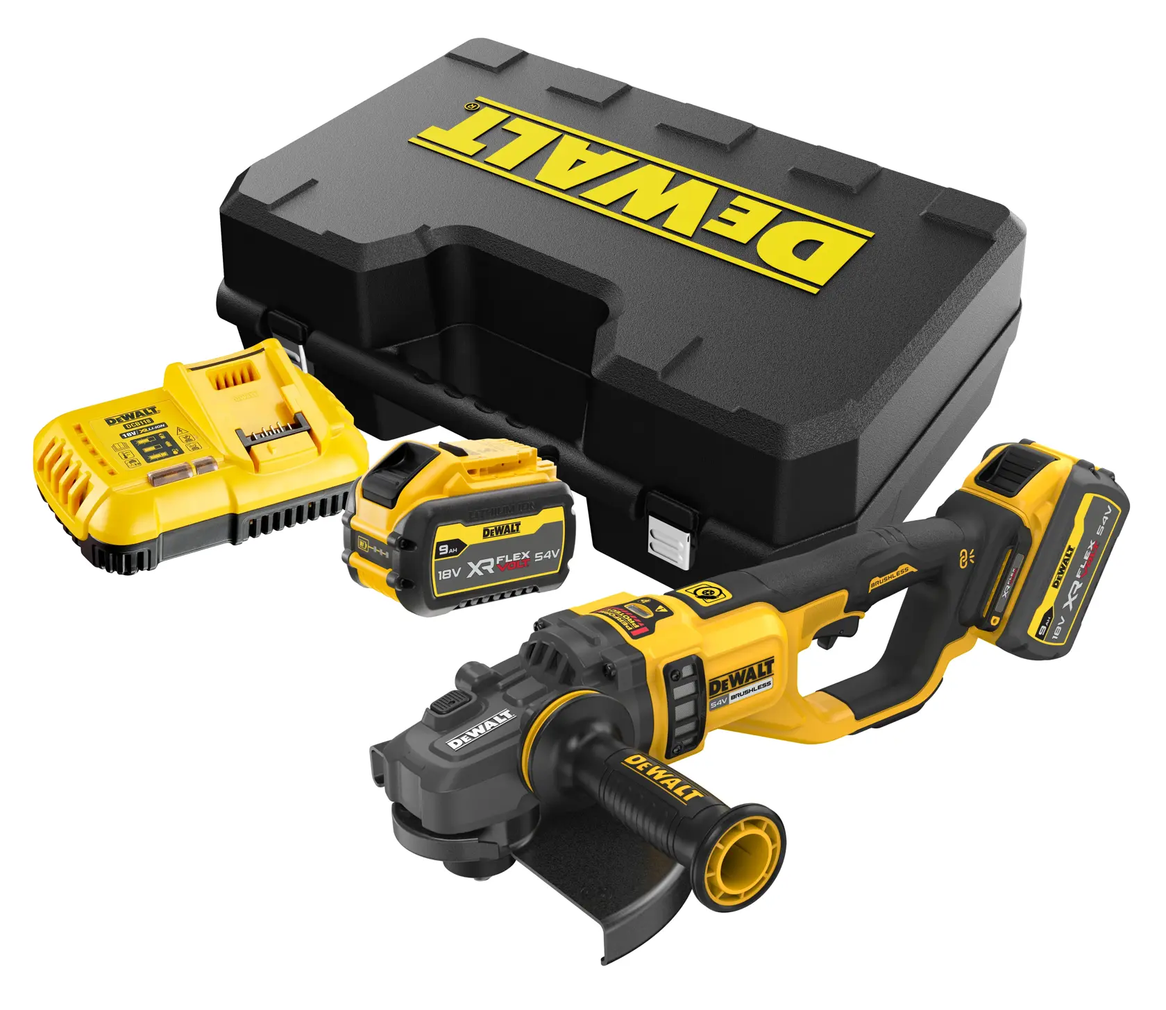 54V XR FLEXVOLT® 230mm Angle Grinder - 2 x FLEXVOLT® 9Ah