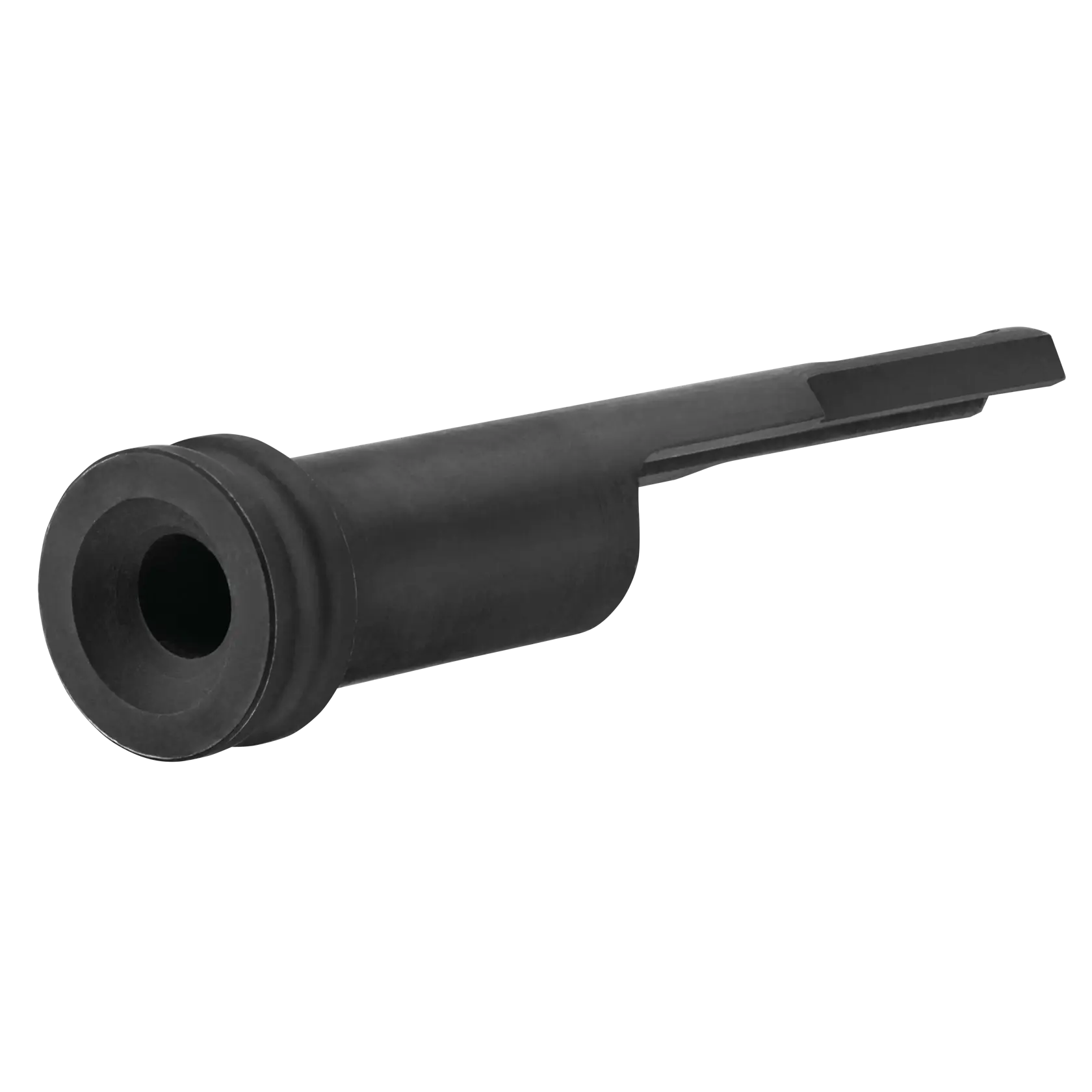 Black DEWALT DCN8904 tool attachment with cylindrical body and flat extension, shown on white background.