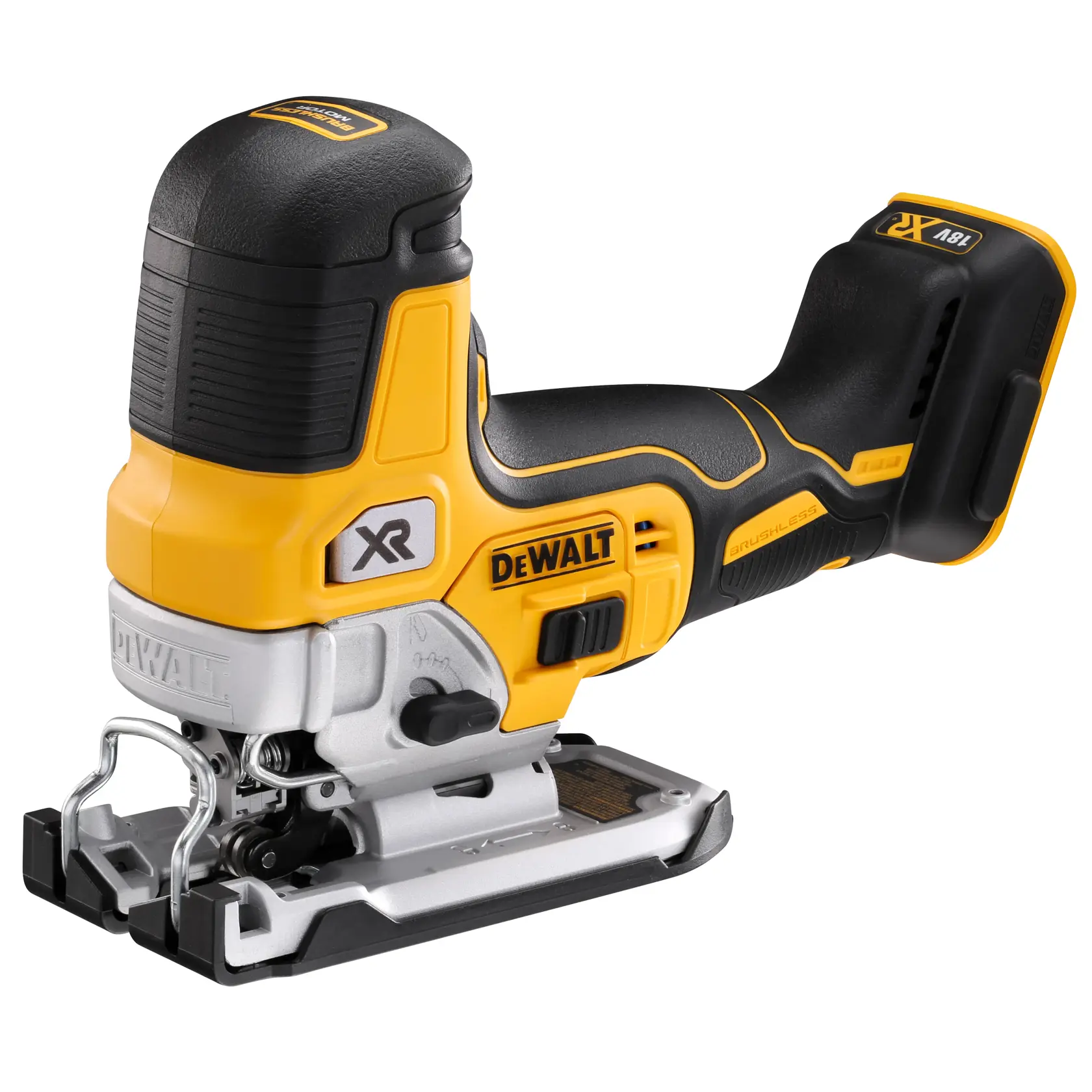 DEWALT cordless jigsaw, yellow and black, model DCS335N, shown without battery.