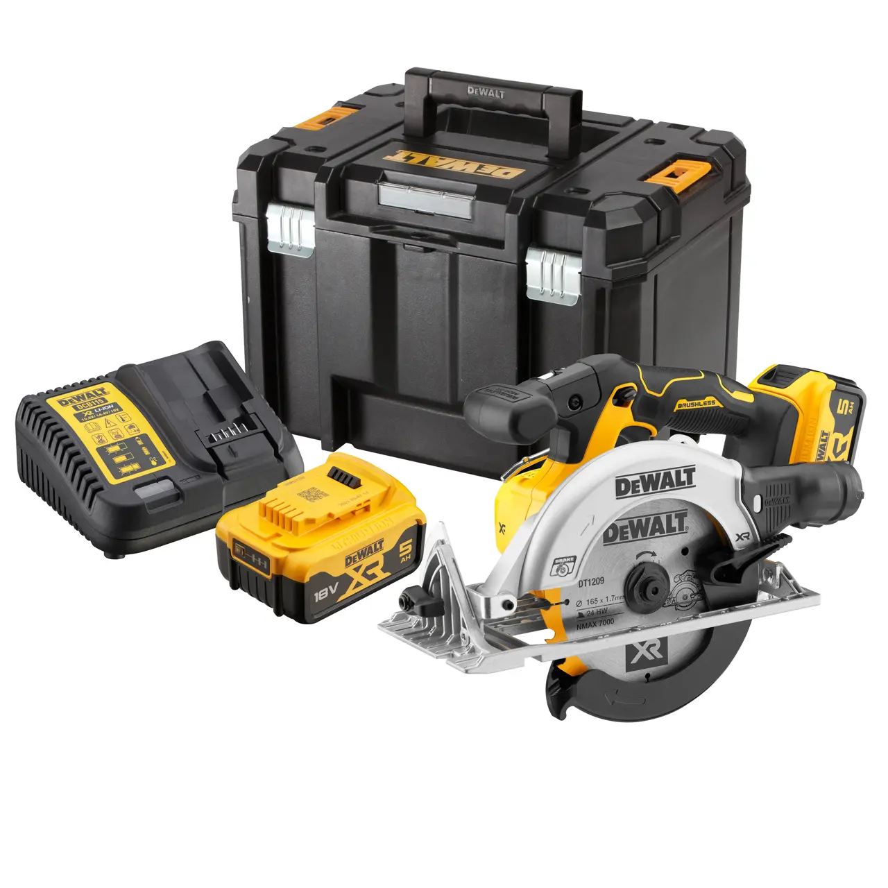 18V XR Brushless 165 mm Circular Saw with (2) 5Ah Batteries