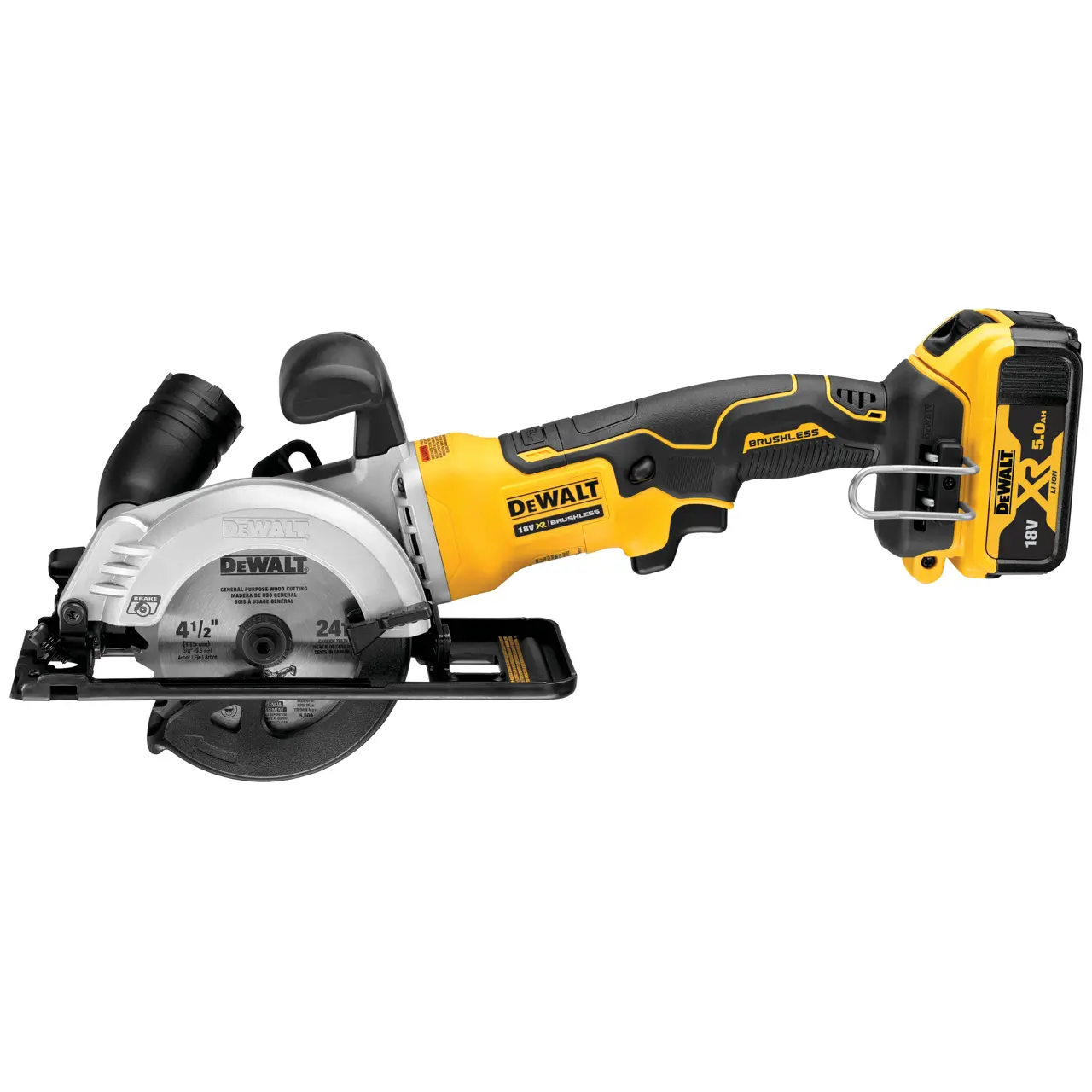 18V XR Brushless Compact Circular Saw (115 mm) with (2) 5Ah Batteries