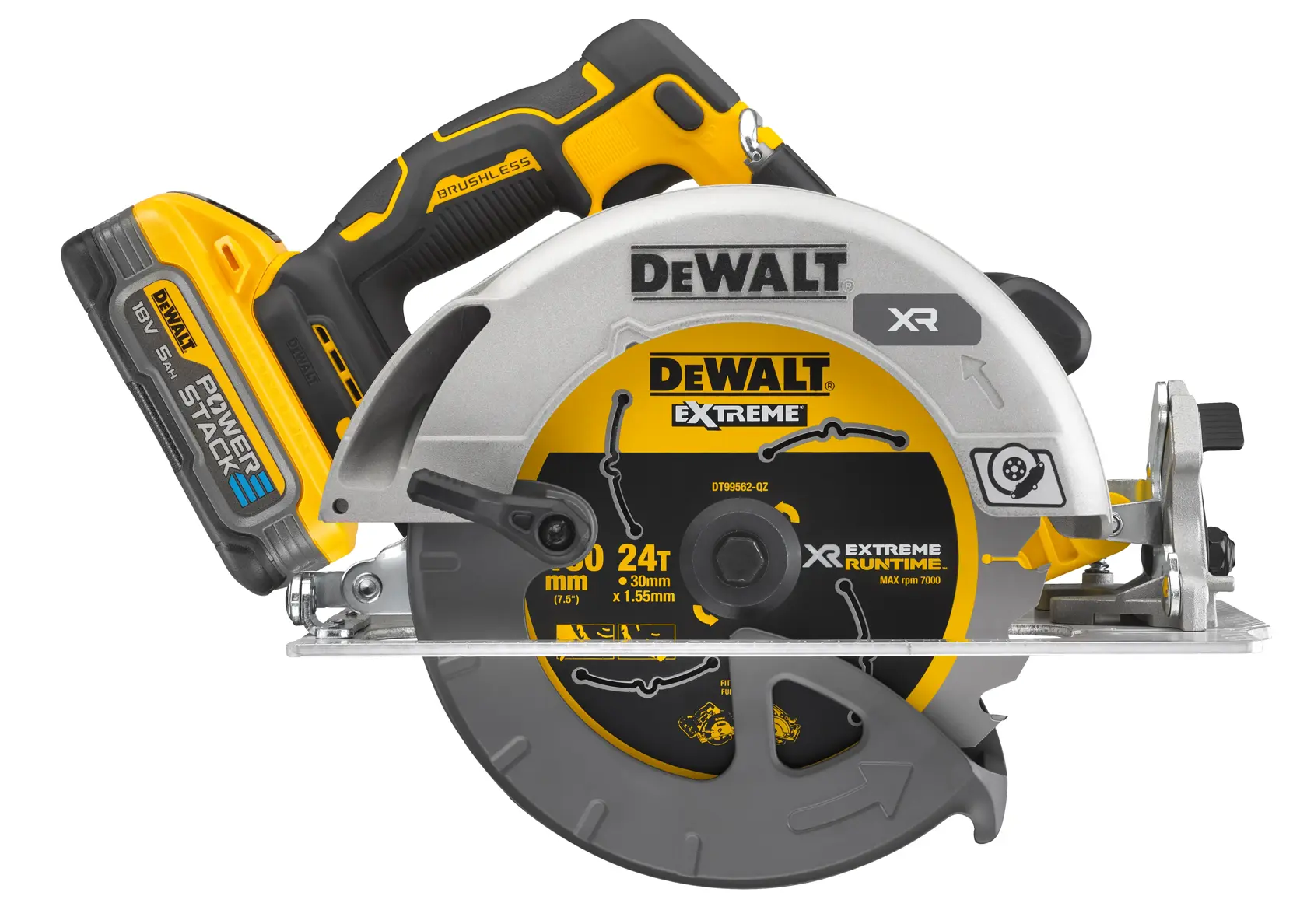 DEWALT 18V XR® Brushless 190 mm Circular Saw - 2 x POWERSTACK 5Ah