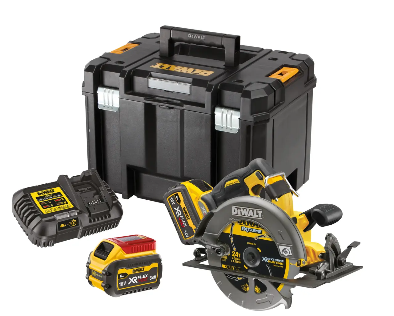 54V XR FLEXVOLT 190 mm Circular Saw with (2) 6Ah Batteries