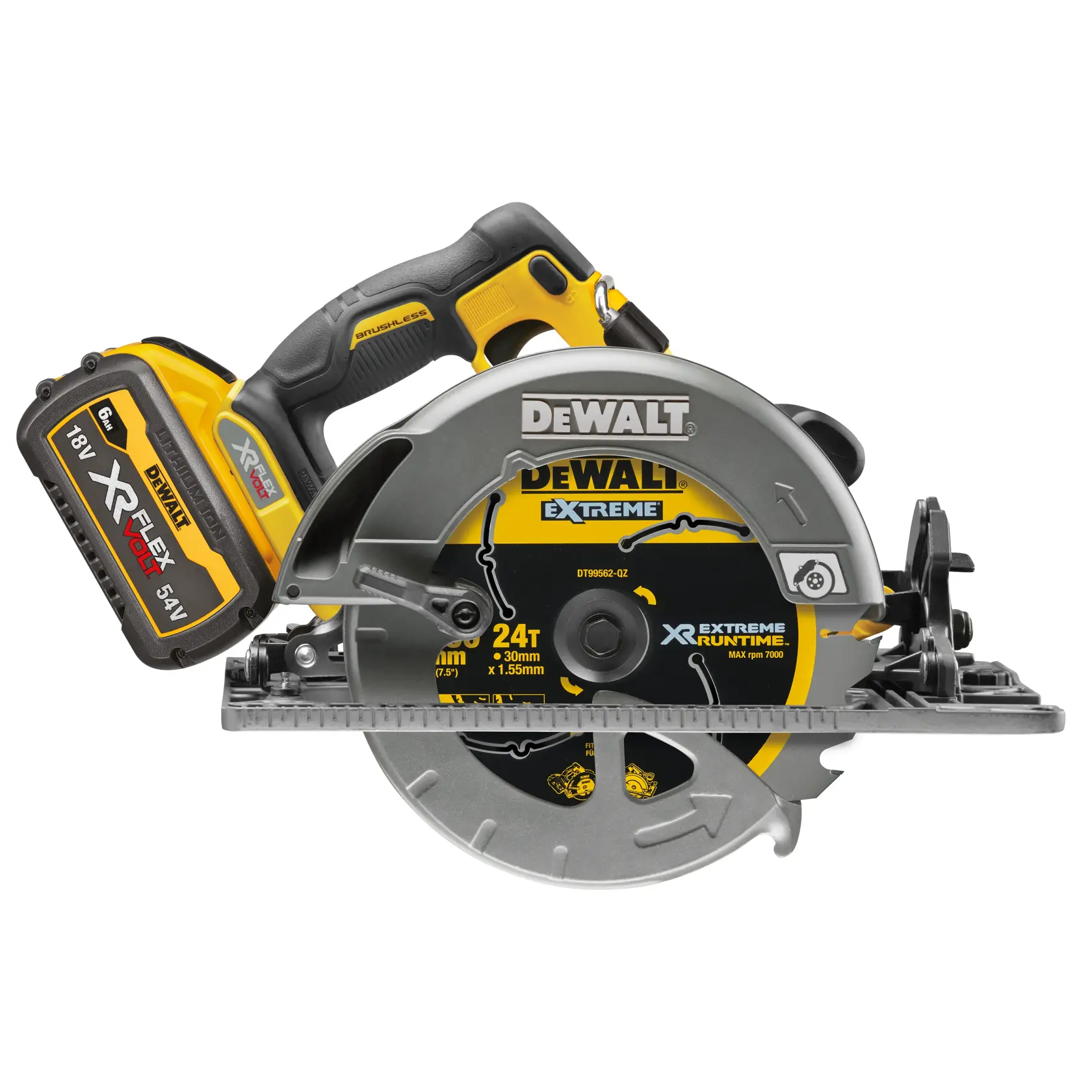54V XR FLEXVOLT® 190 mm Rail Compatible Circular Saw - 2 x 6Ah