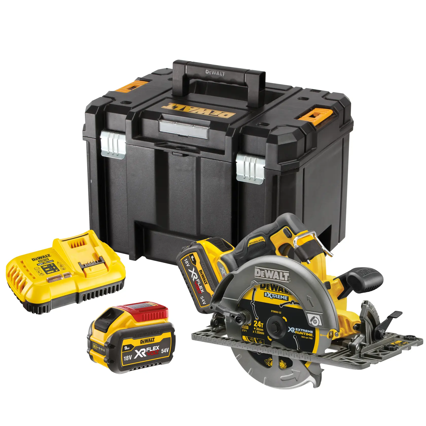 54V XR FLEXVOLT® 190 mm Rail Compatible Circular Saw - 2 x 9Ah