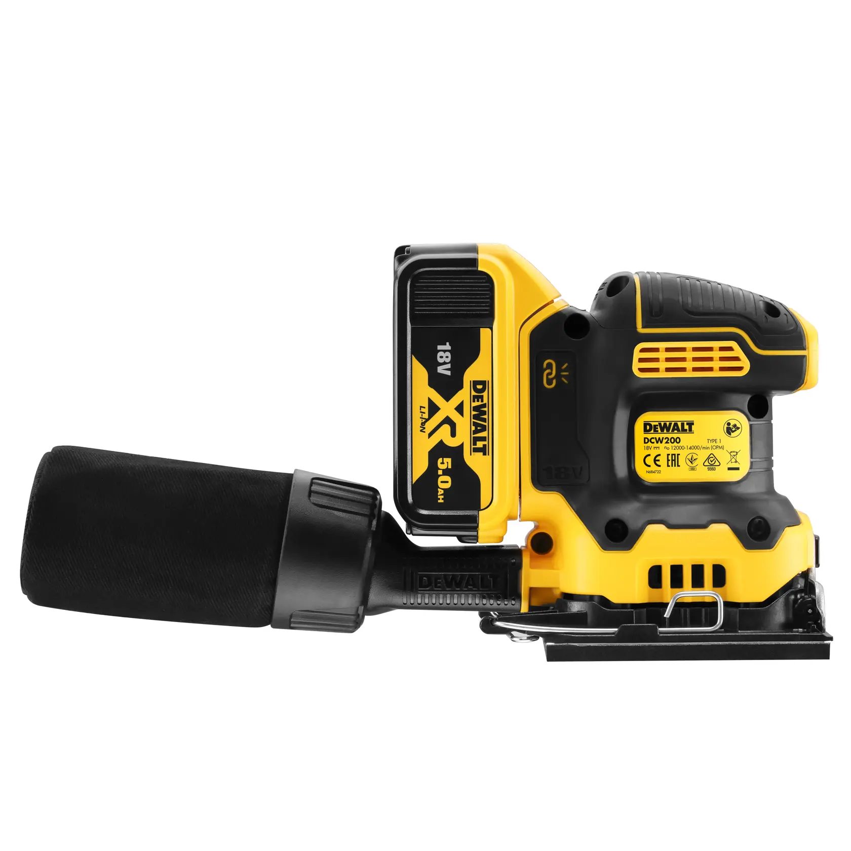 18V XR® Brushless 1/4 Sheet Palm Sander (2 x 5 Ah)