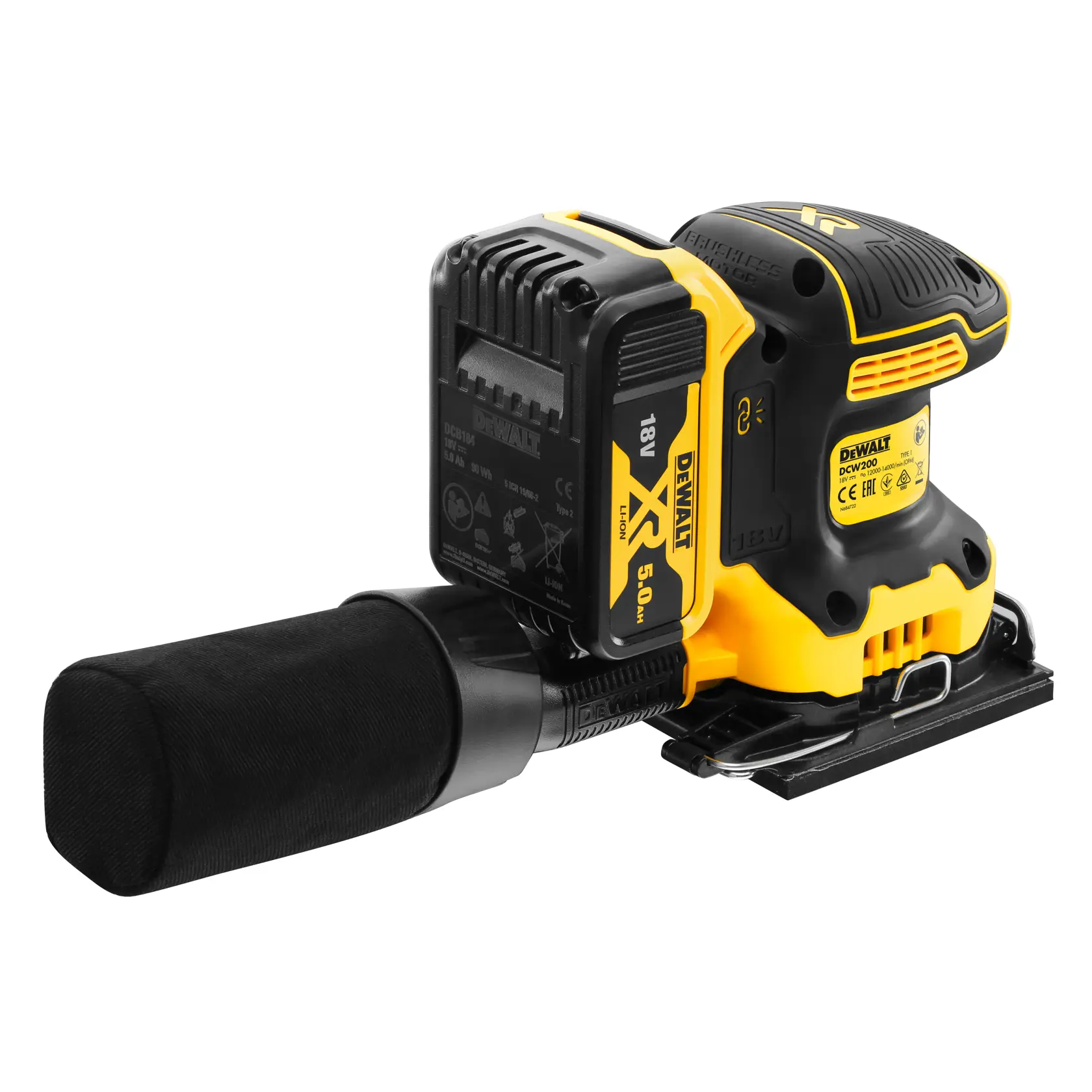 18V XR® Brushless 1/4 Sheet Palm Sander (2 x 5 Ah)
