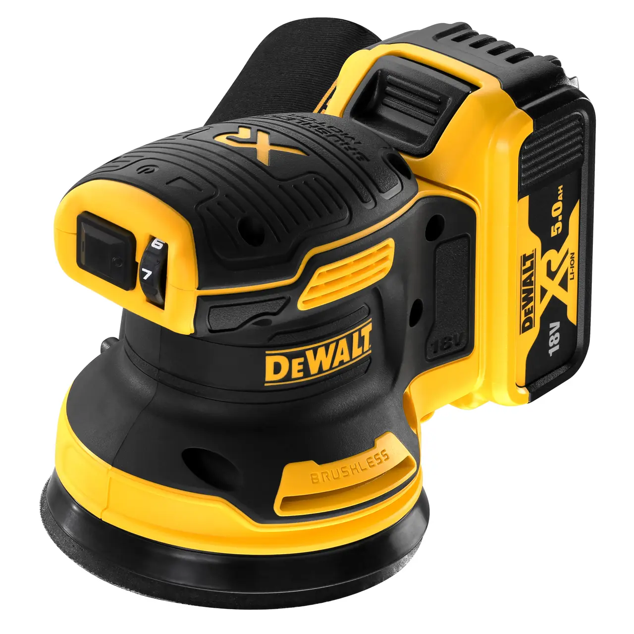 18V XR 125mm Brushless Sander with (2) 5Ah Batteries