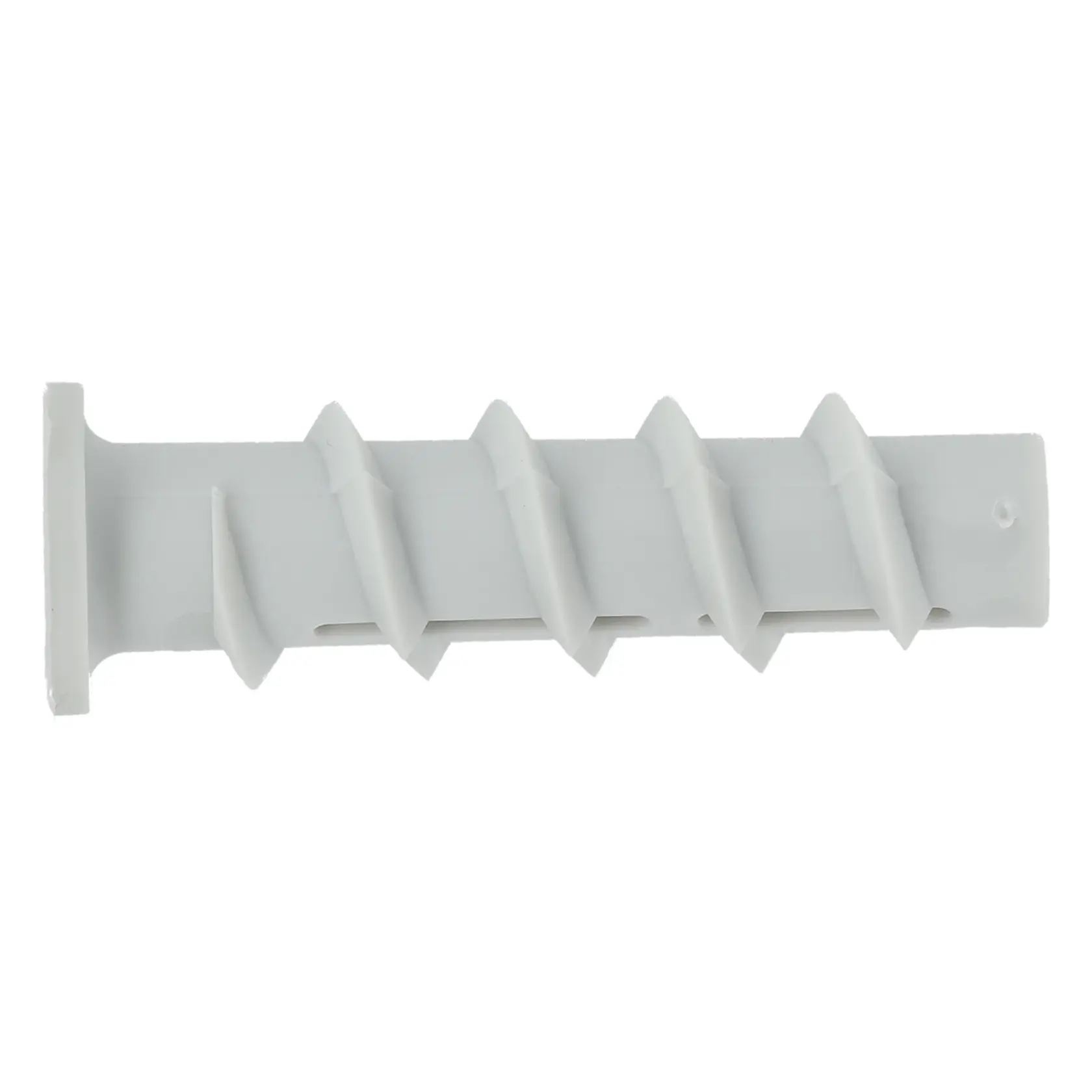 White plastic wall anchor for secure fixing in masonry, featuring spiral design and flat head.