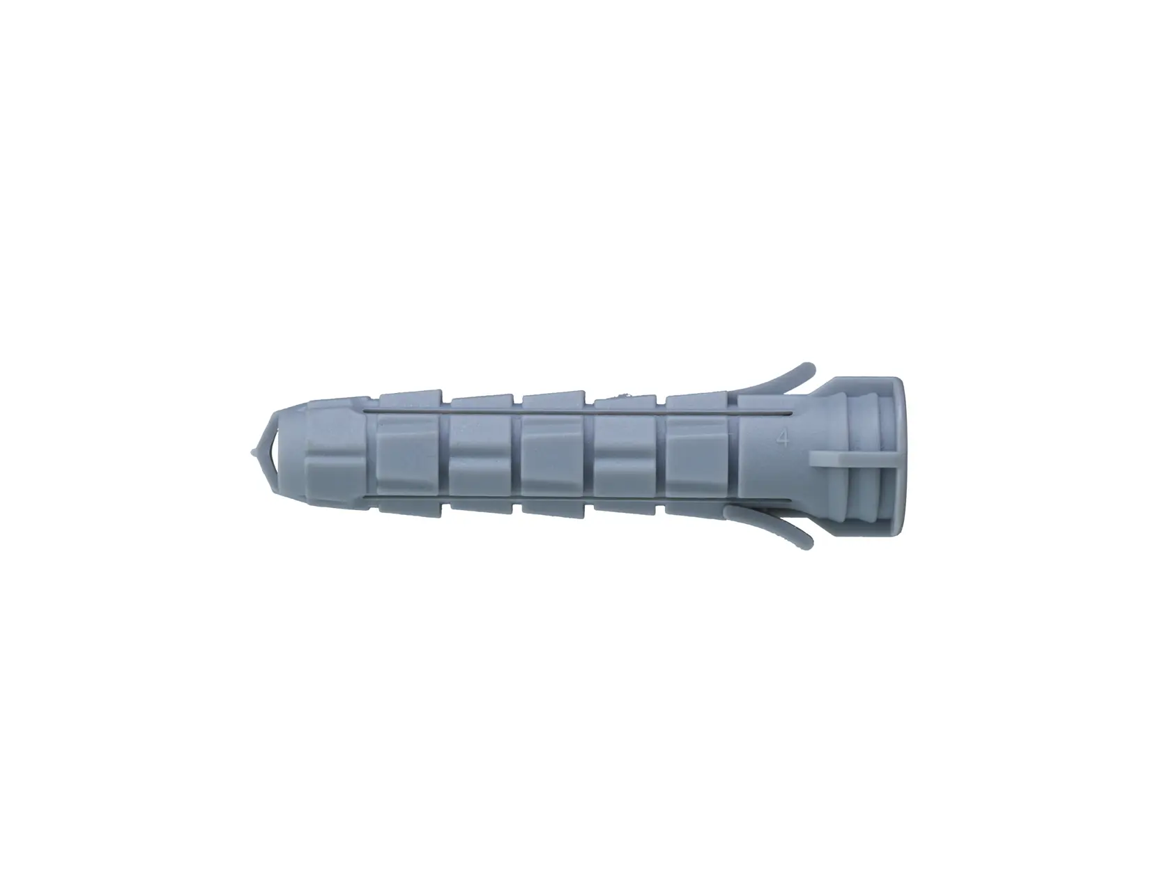 A grey plastic wall plug, commonly used for securing screws into masonry or concrete surfaces.