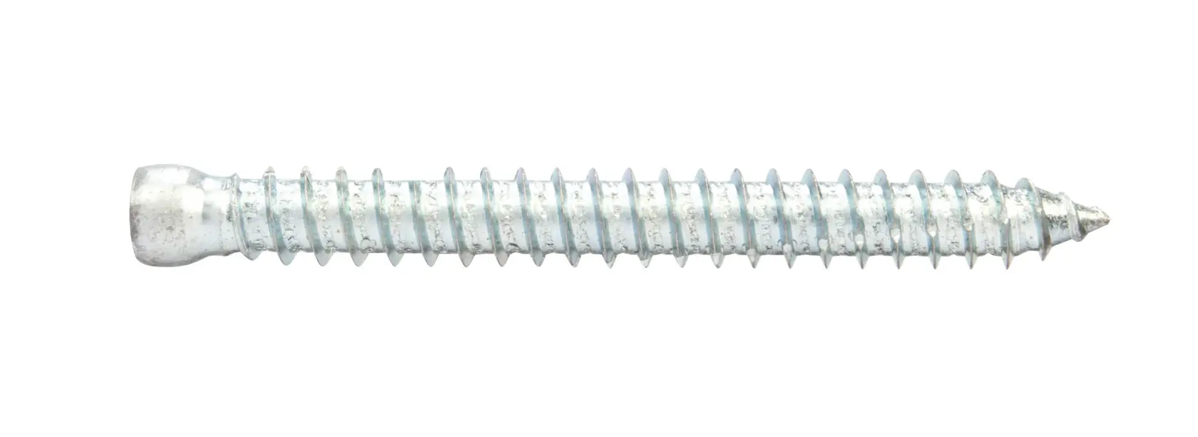 Single metal screw with threads, shown side view on white background.