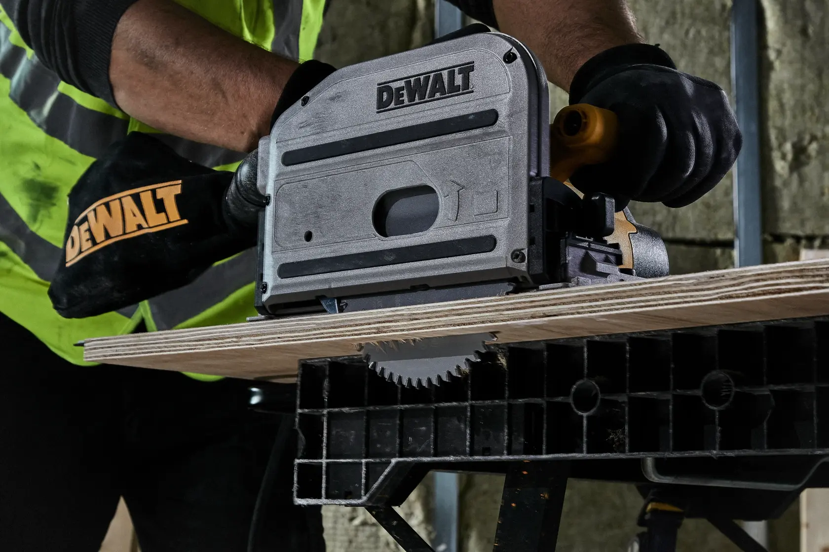 Graphic showing DEWALT XTREME Sub-Compact Series branding with the slogan 'Compact and Performance Packed' on a yellow background.