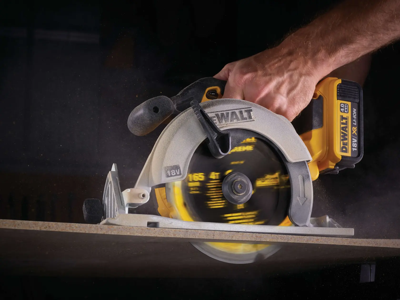 Graphic showing DEWALT XTREME Sub-Compact Series branding with the slogan 'Compact and Performance Packed' on a yellow background.