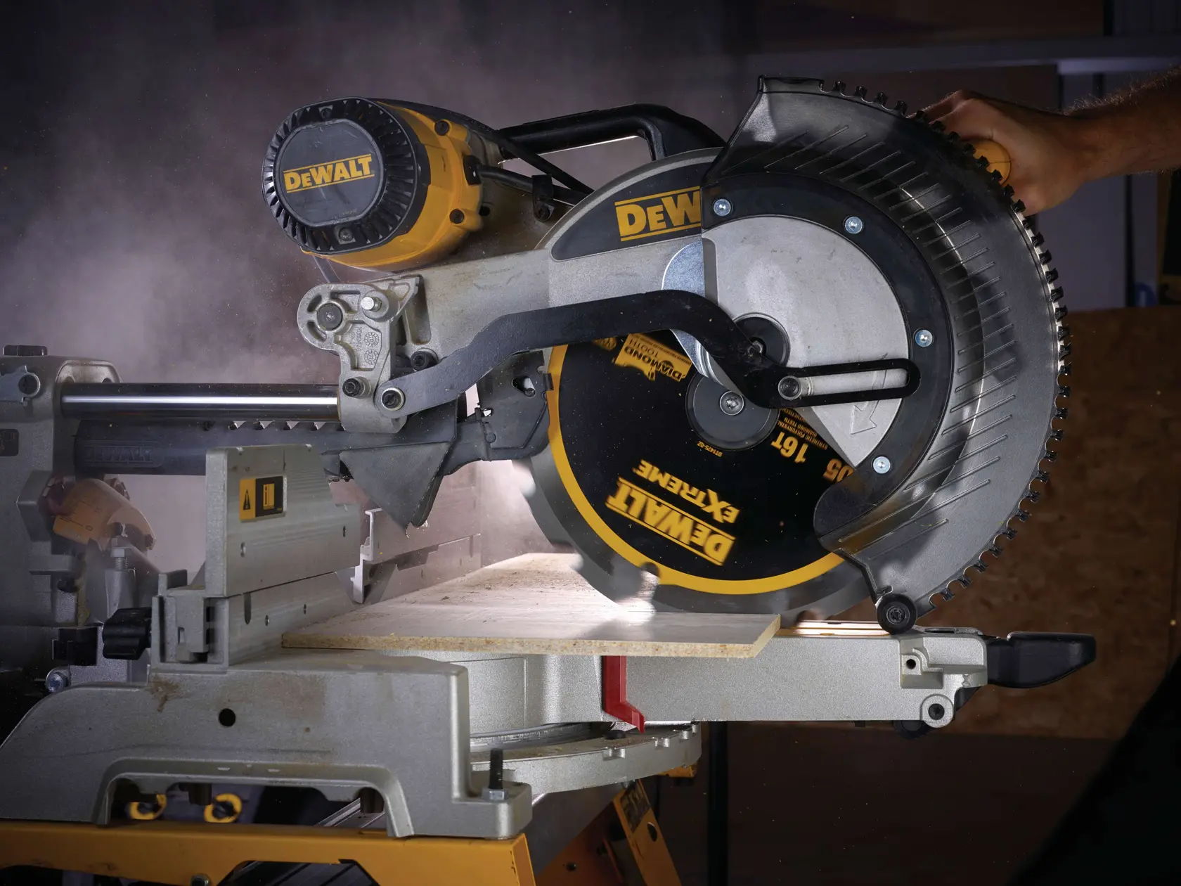 Graphic showing DEWALT XTREME Sub-Compact Series branding with the slogan 'Compact and Performance Packed' on a yellow background.