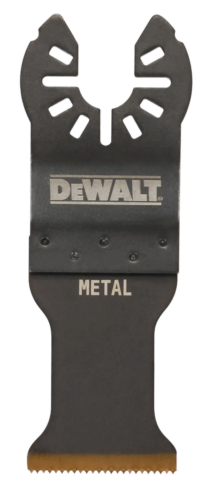DEWALT DT20707 metal cutting blade for oscillating tools, with teeth and connector visible.