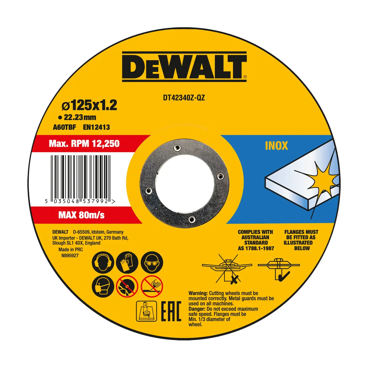 125mm x 1.2mm x 22.23mm Bonded Abrasive INOX Cutting Disc