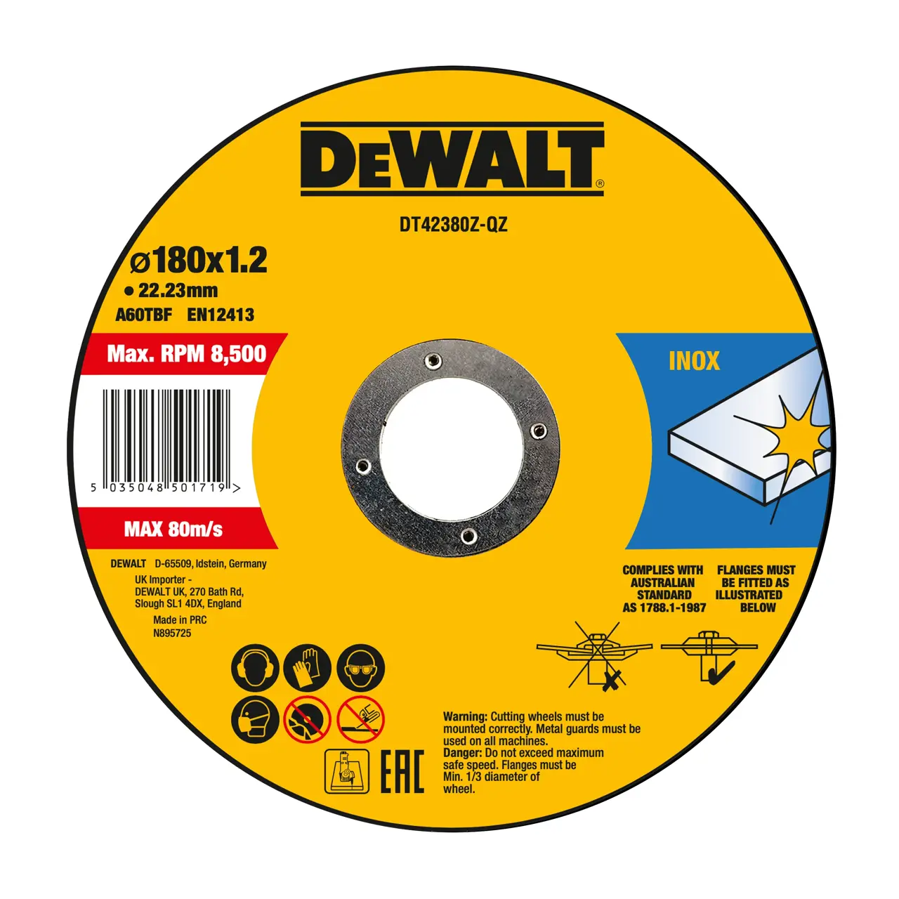 180mm x 1.6mm x 22.23mm Bonded Abrasive INOX Cutting Disc