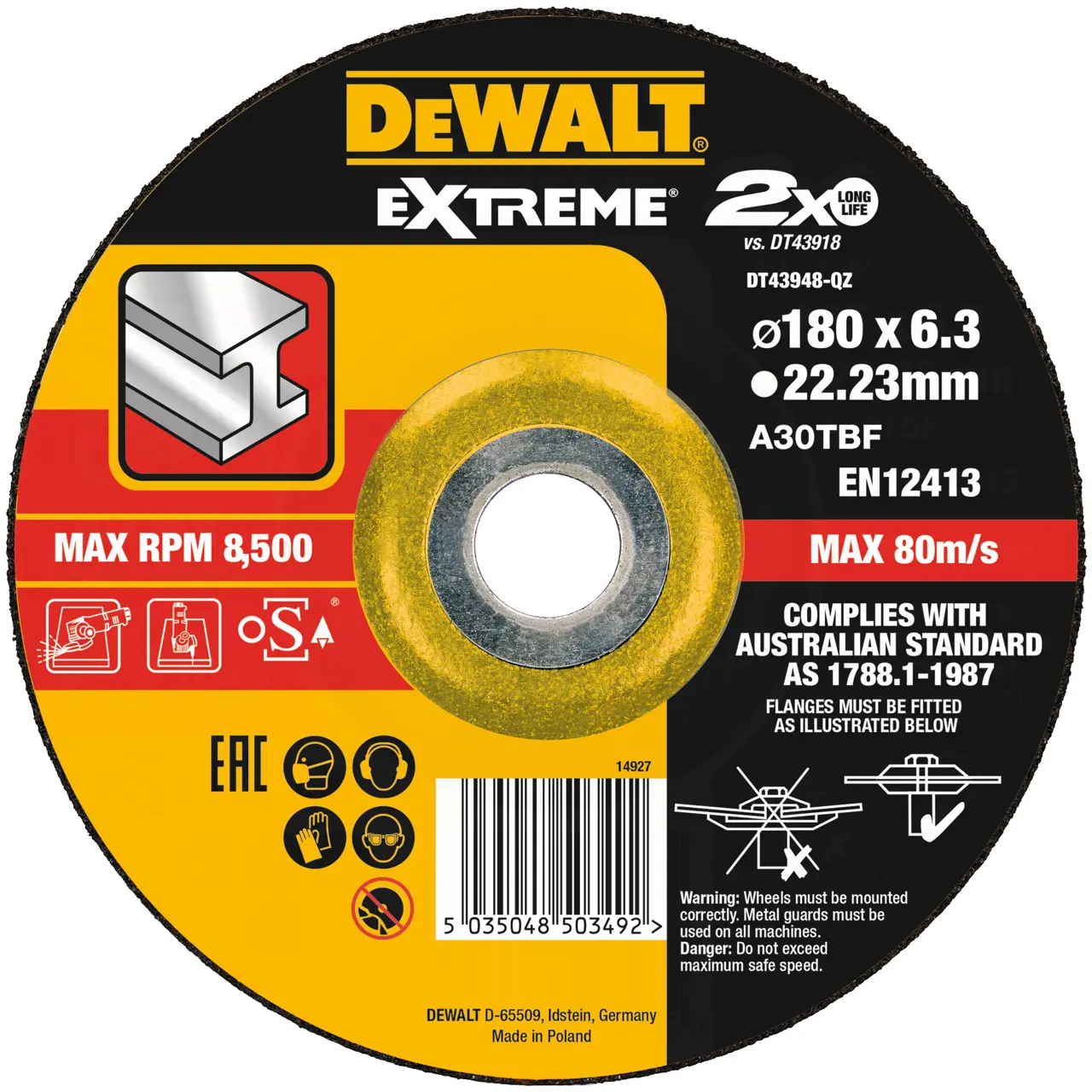 Extreme Bonded Disc Grinding 180mm x 6.3mm x 22.23mm