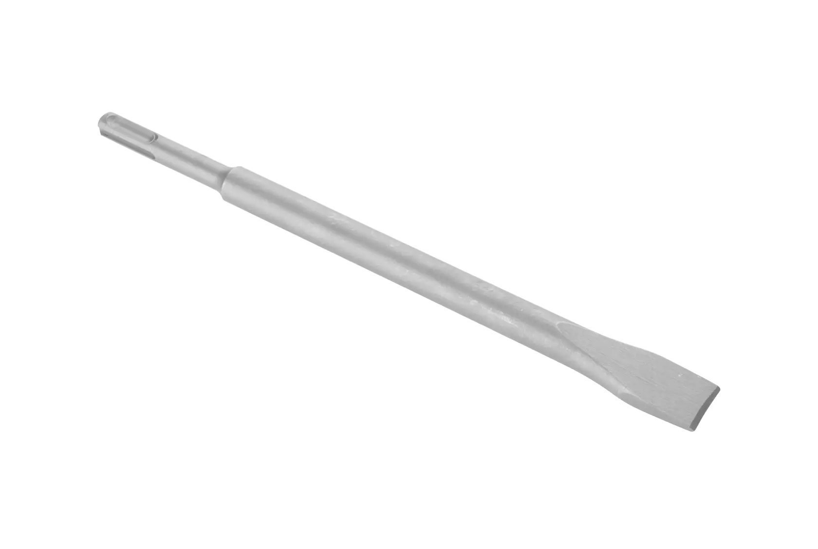 A DEWALT SDS-plus flat chisel, model DT6802, shown against a white background. This long, silver-colored chisel is designed for use with power tools to break or chip materials such as concrete or masonry.