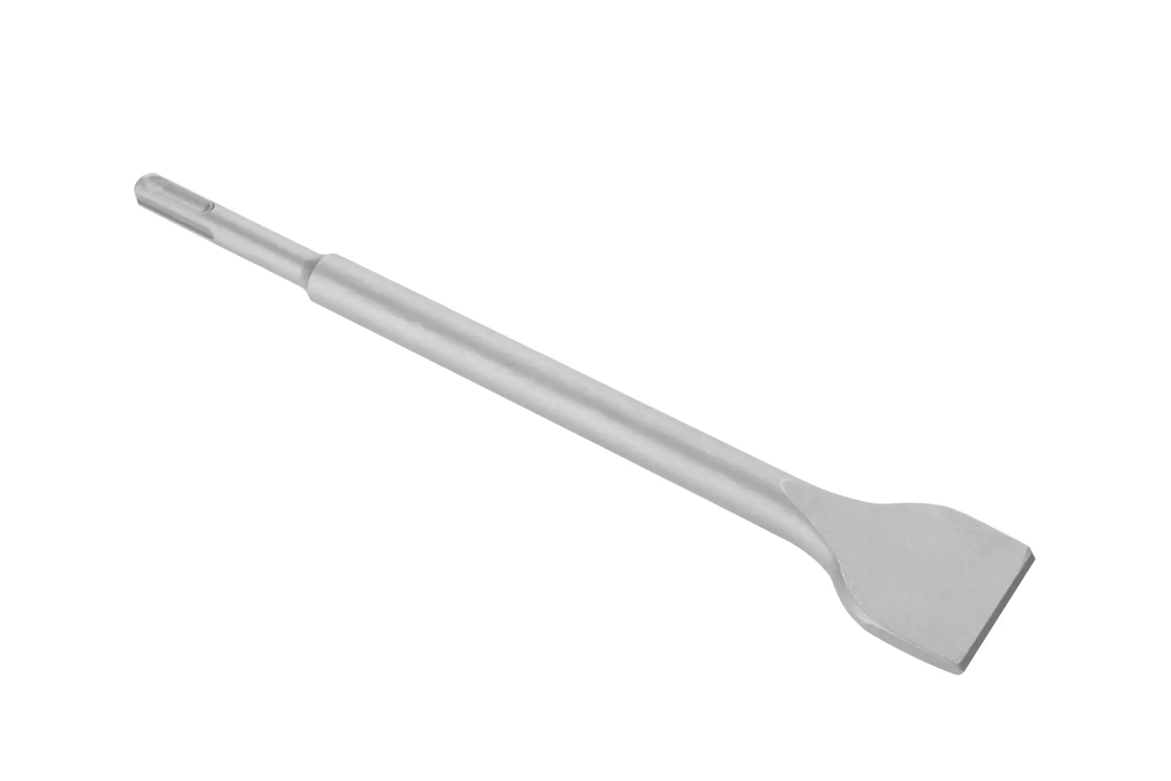 A single flat SDS chisel bit, made of metal, shown on a white background.