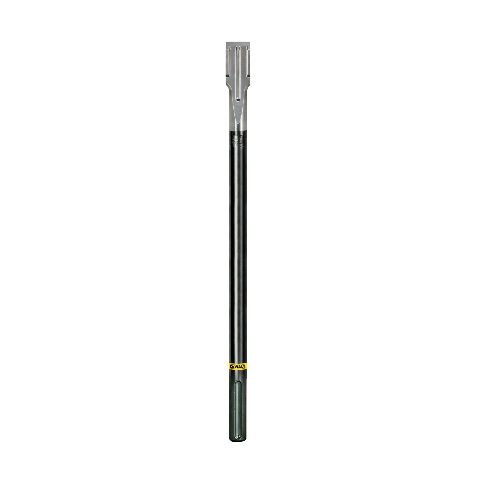DEWALT DT6812 pointed chisel for SDS Max rotary hammer, long metal shaft with flat tip, used for impact drilling.