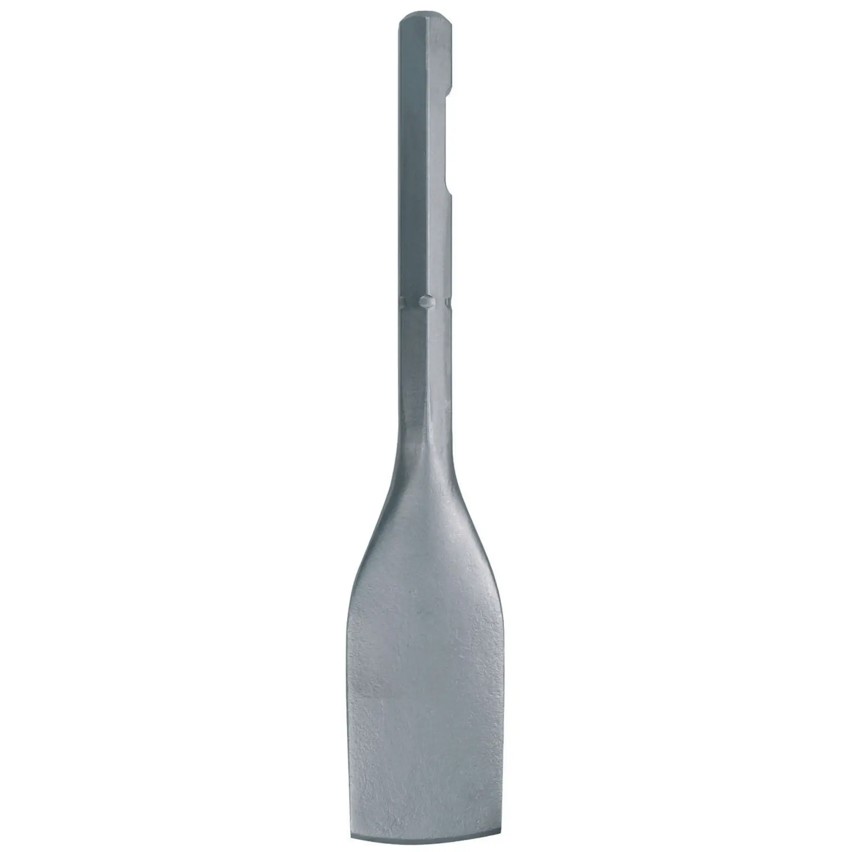 Flat steel chisel for use with power tools, suitable for demolition and masonry.