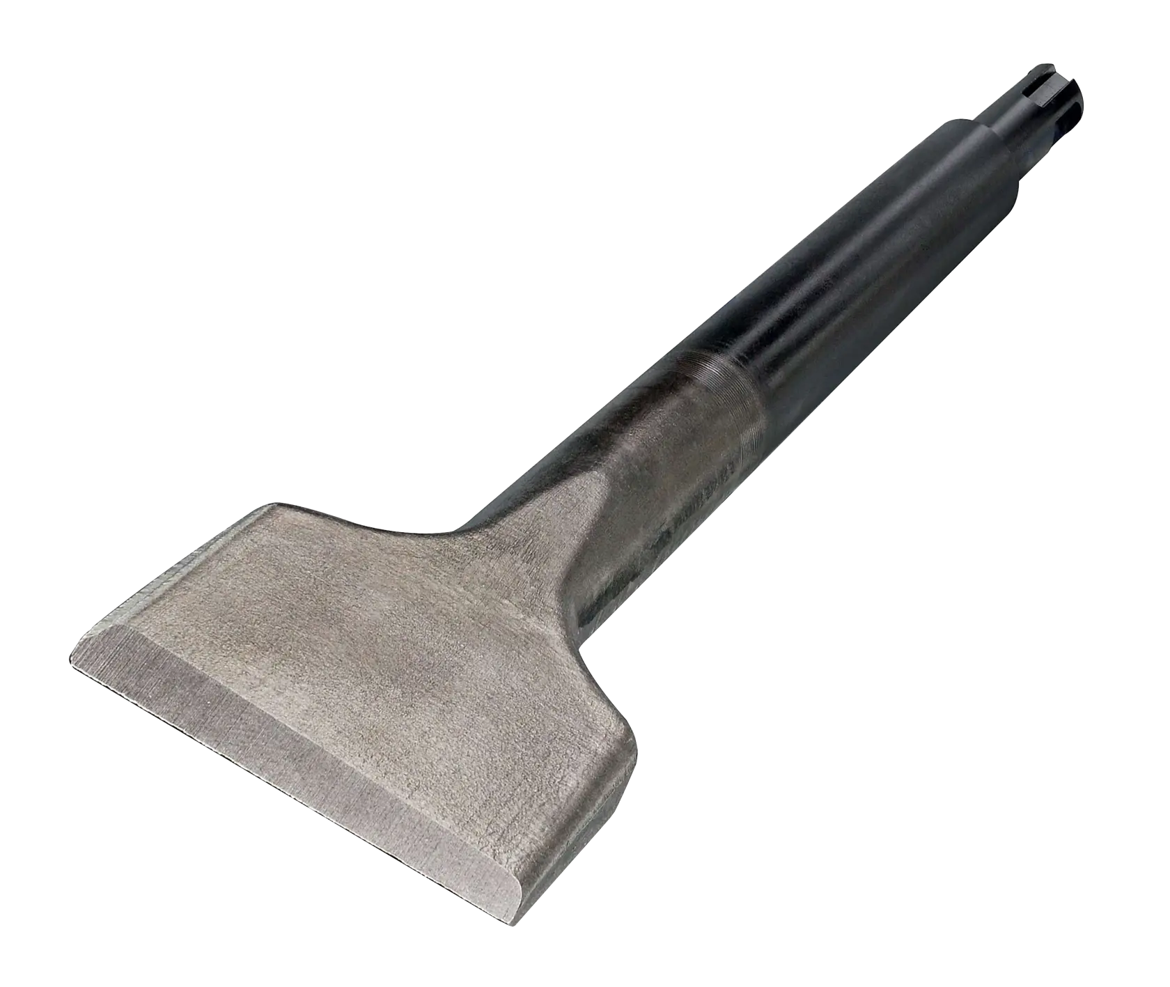 Wide flat metal chisel accessory for DEWALT tools, used in demolition or surface removal tasks.