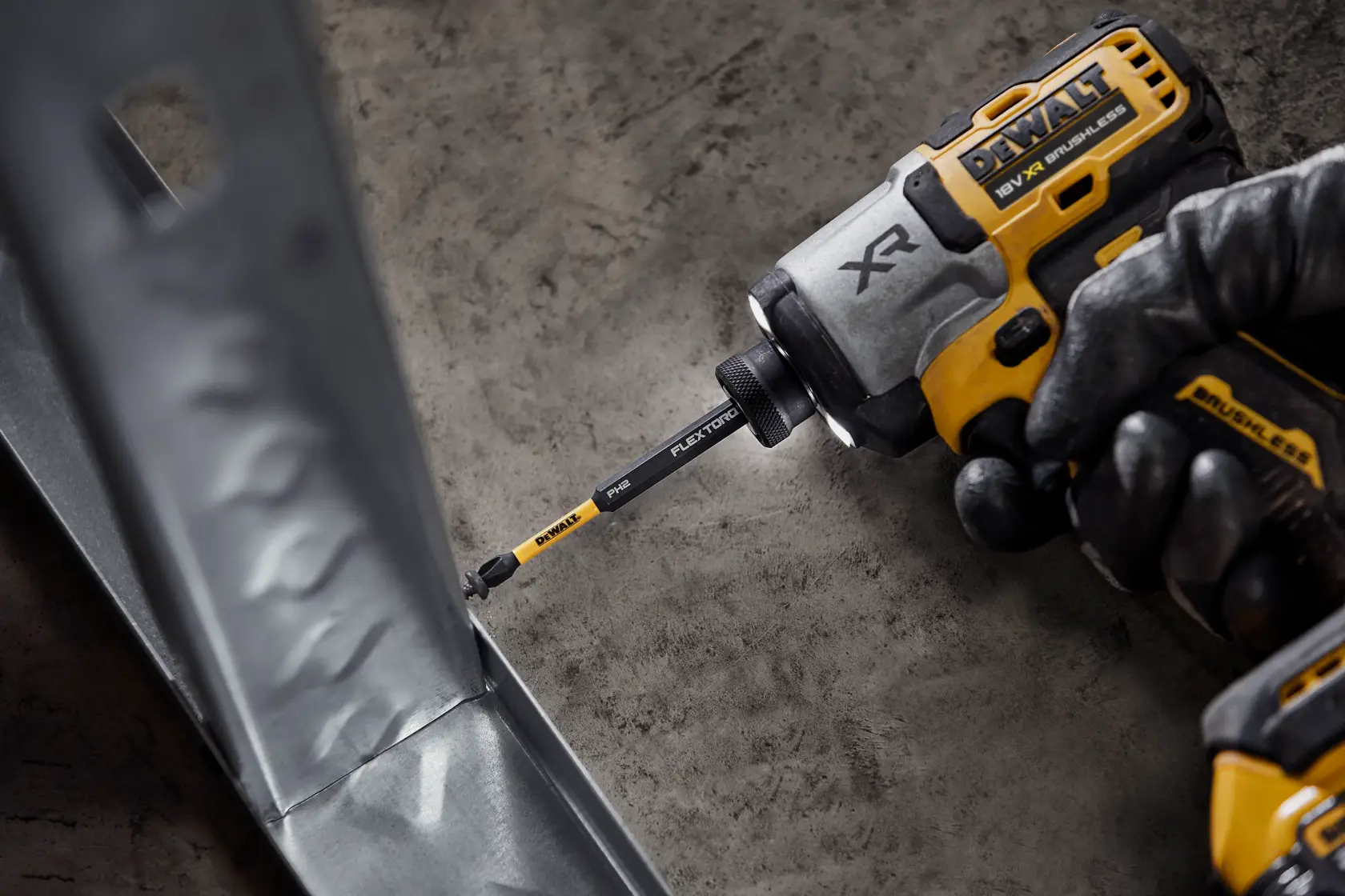 DEWALT DT70730T set with screwdriver bits in a yellow plastic case, shown open with various bit sizes.