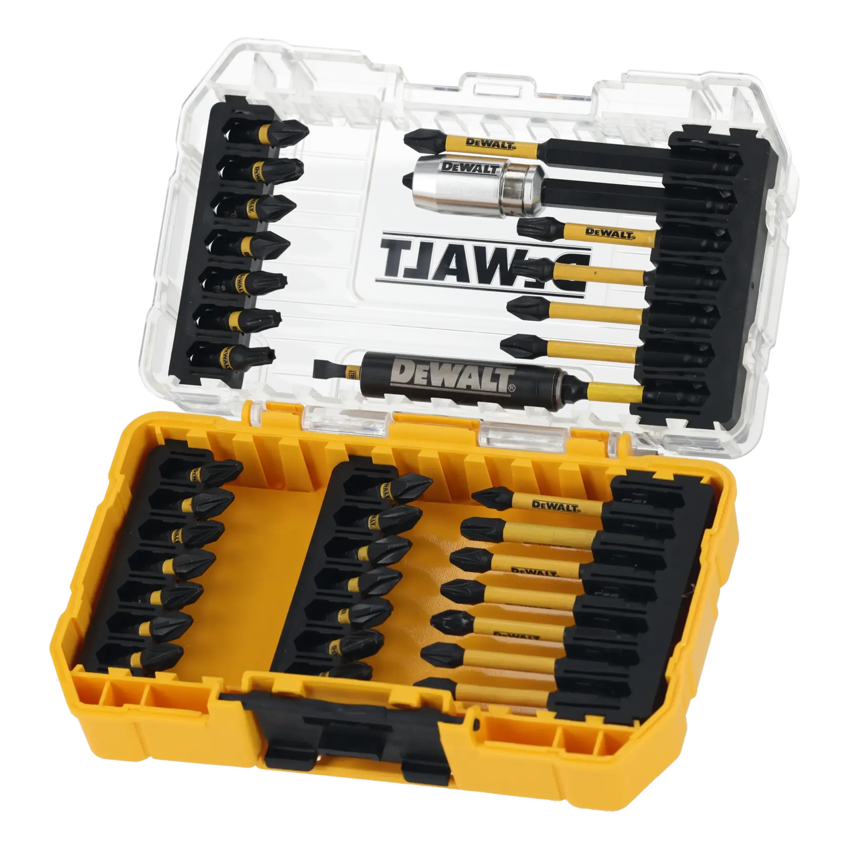 Graphic showing DEWALT XTREME Sub-Compact Series branding with the slogan 'Compact and Performance Packed' on a yellow background.