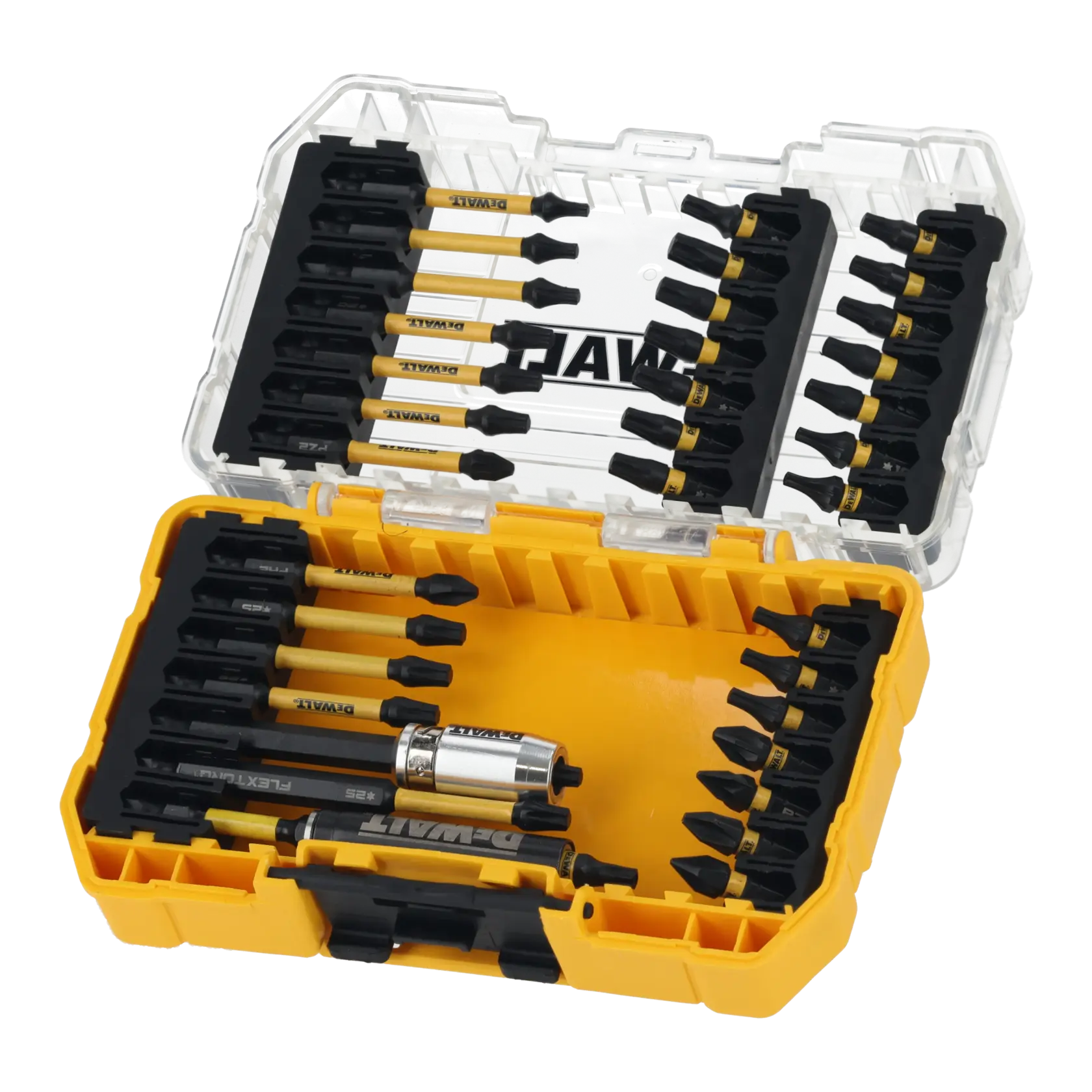 Graphic showing DEWALT XTREME Sub-Compact Series branding with the slogan 'Compact and Performance Packed' on a yellow background.